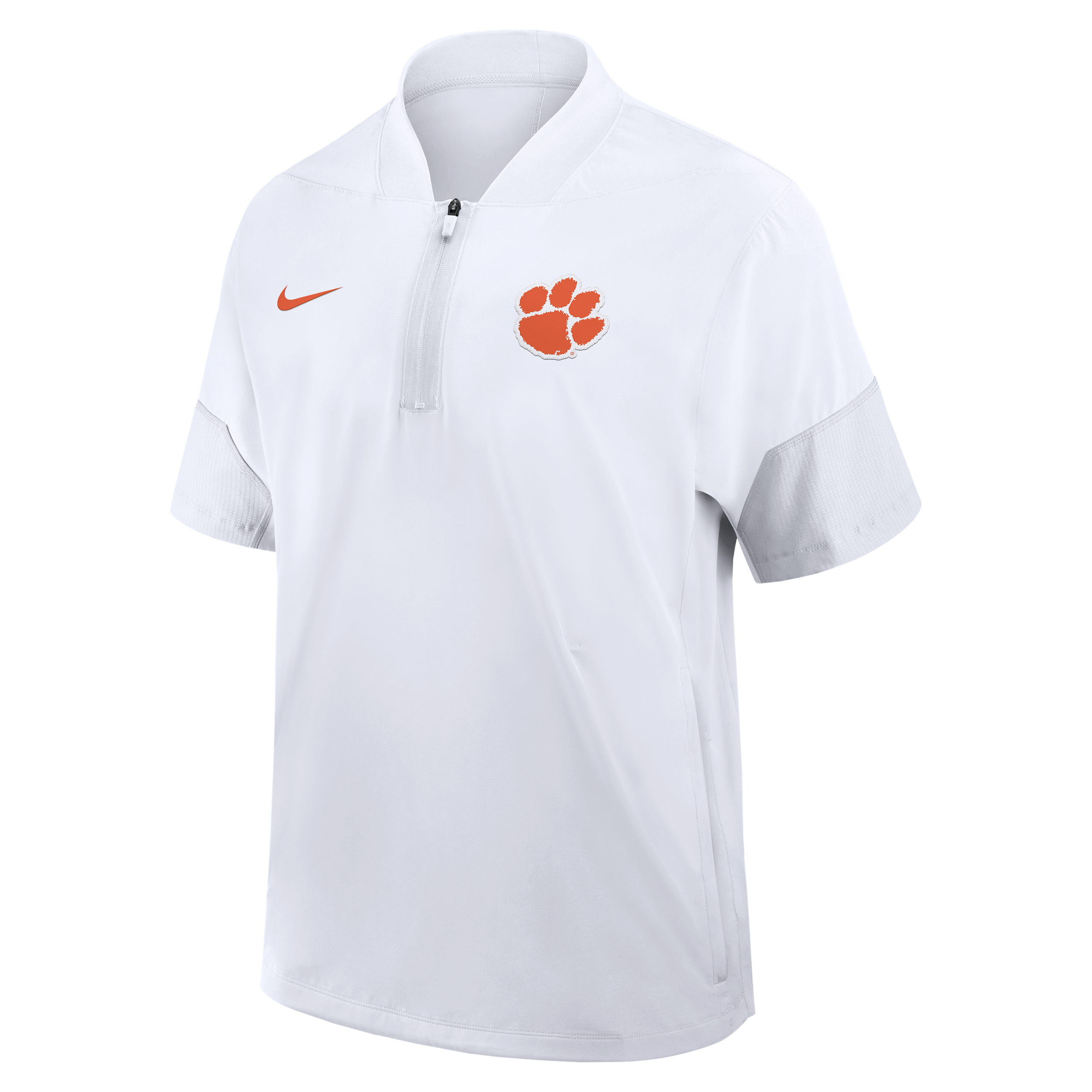 Clemson Sideline Coach Nike Men's College 1/2-Zip Short-Sleeve Hooded Jacket in White | 03BO11QRCLN-6XU