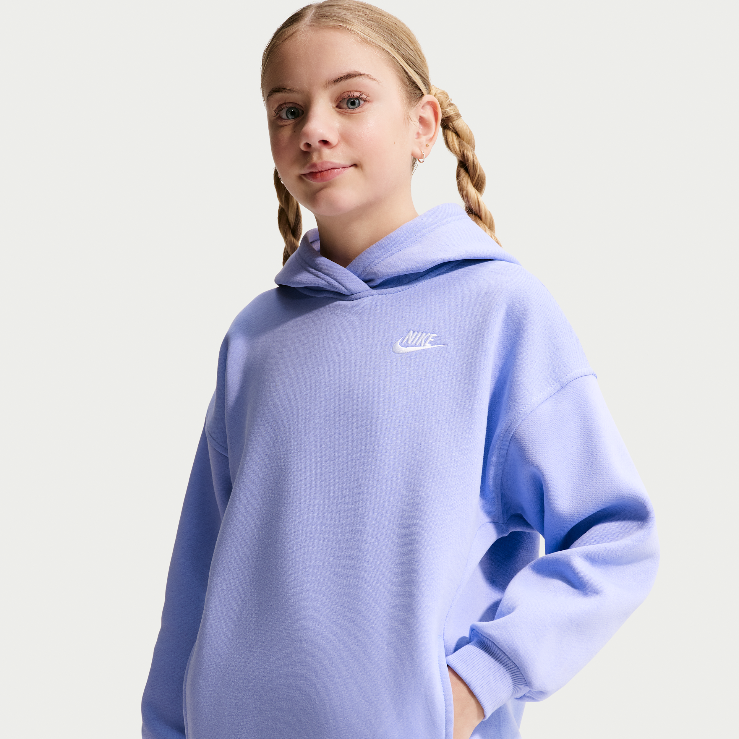 Nike Sportswear Club Fleece Big Kids' Oversized Pullover Hoodie in Purple | FZ5579-569