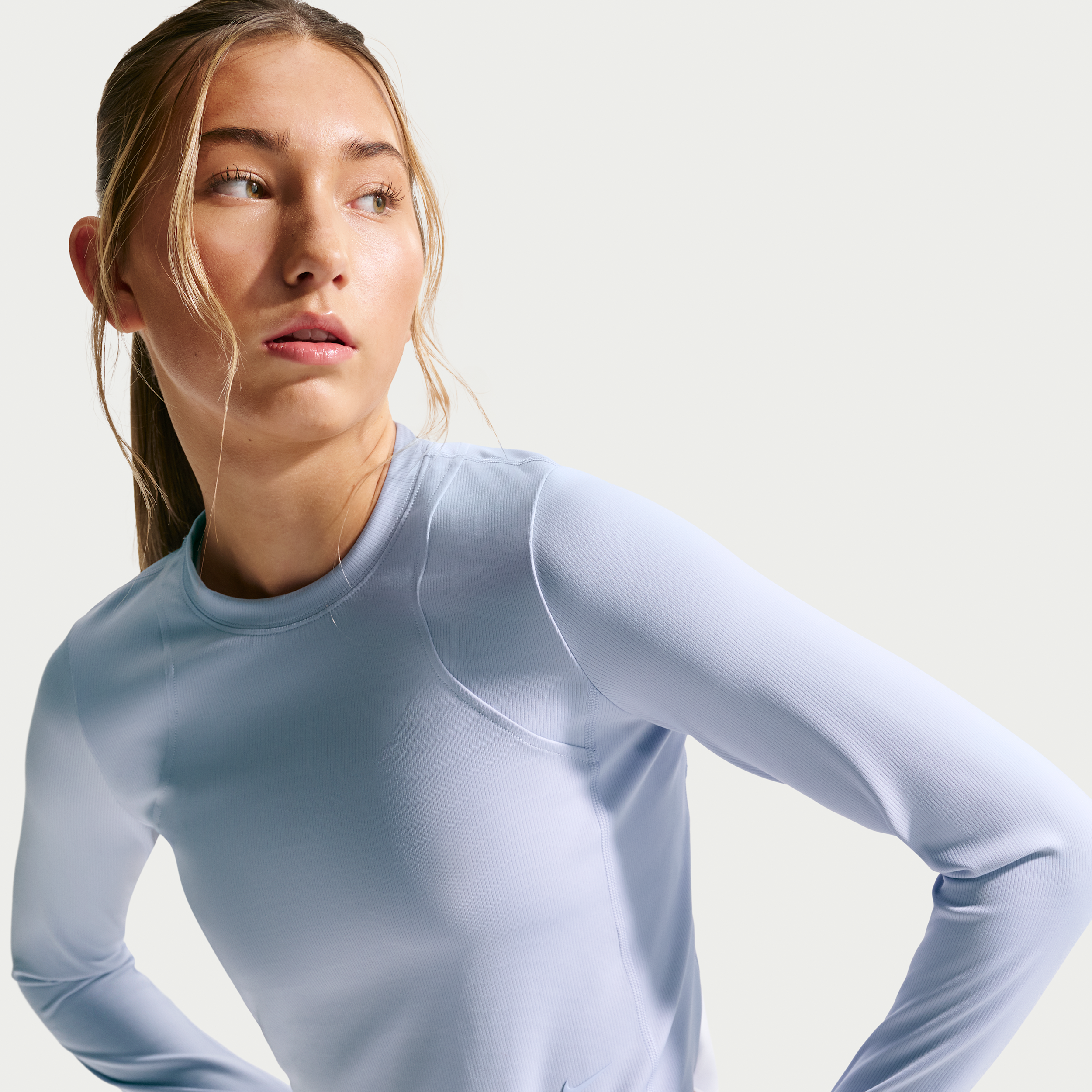 Nike Women's Mavn Girls' Dri-FIT Ribbed Long-Sleeve Top in Grey | IM1761-057