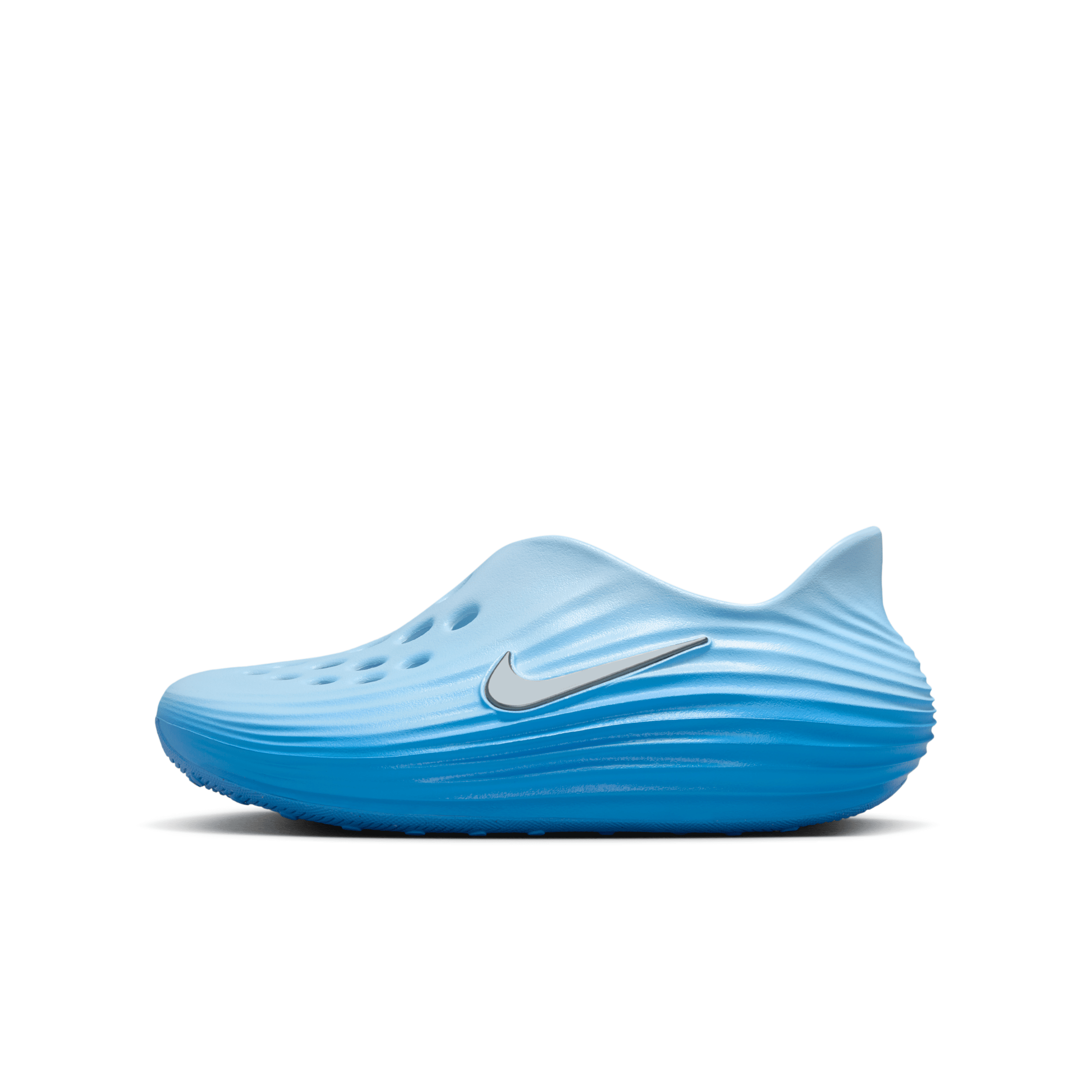 Nike Big Kids ReactX Rejuven8 Recovery Casual Shoes in Glacier Blue/University Blue/Metallic Silver Size: 7.0