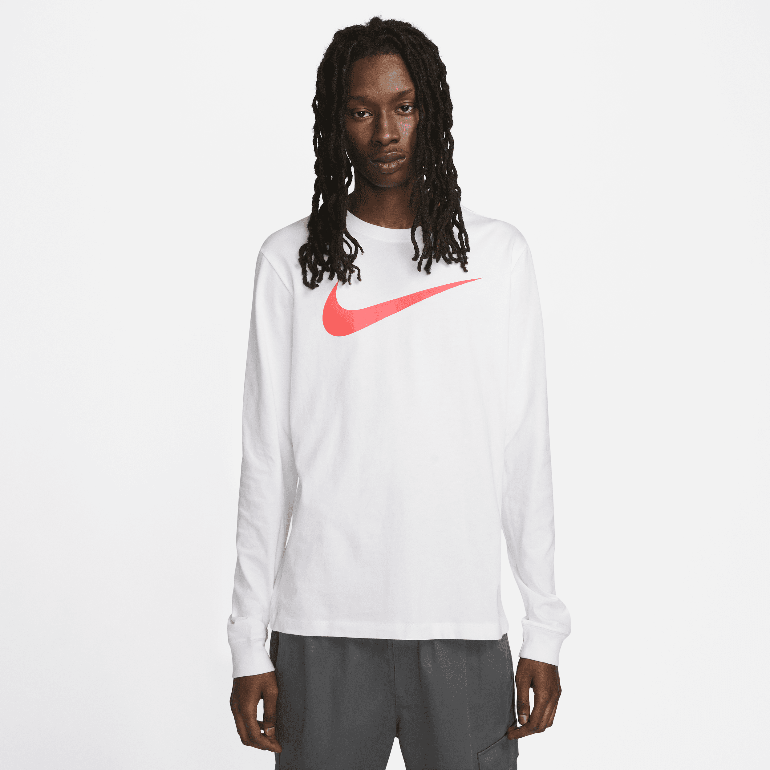 Nike Men's Sportswear Relaxed Fit Long-sleeve Swoosh Logo T-shirt In White