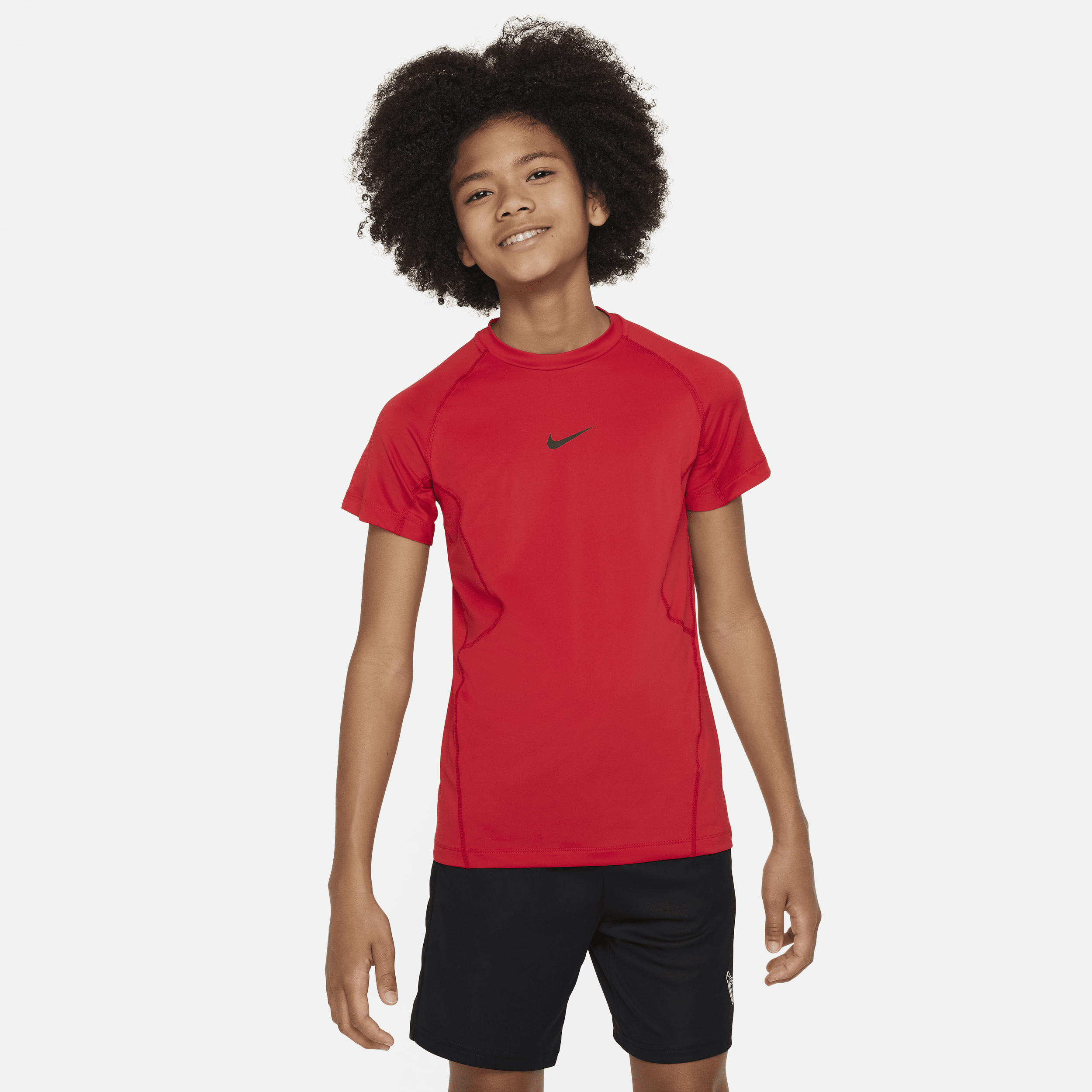 Nike Pro Big Kids' (Boys') Dri-FIT Short-Sleeve Top in Red | FJ6858-657