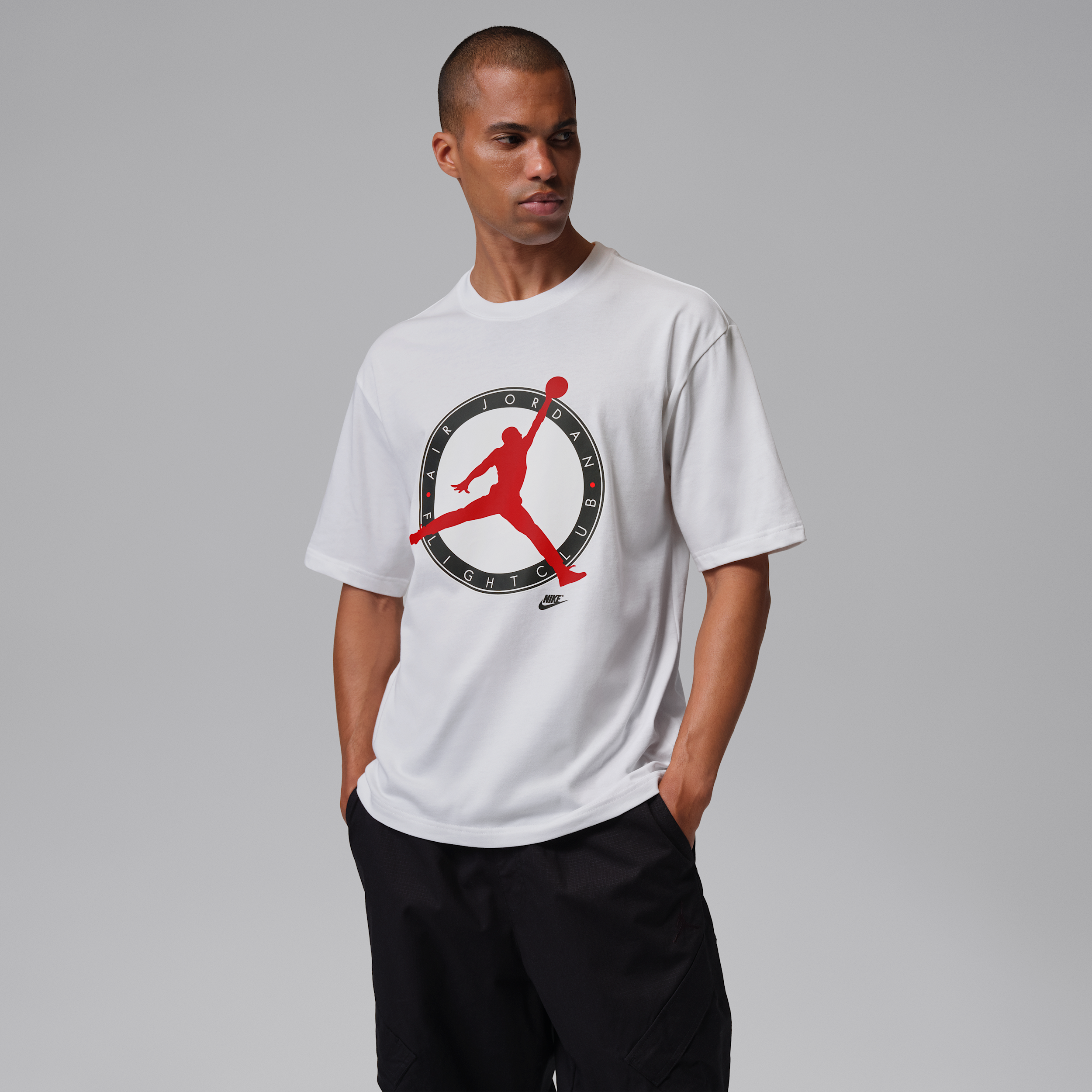 Jordan Mens Flight Club Short Sleeve Crew - White/University Red