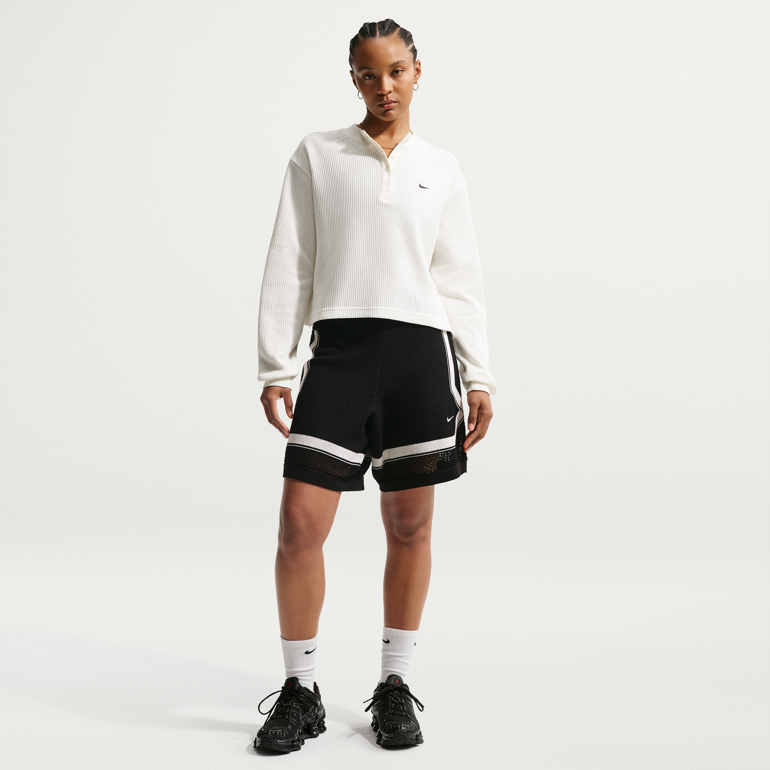Women's Nike Sportswear Chill Knit Mid-Rise Shorts in Black | IH1320-010