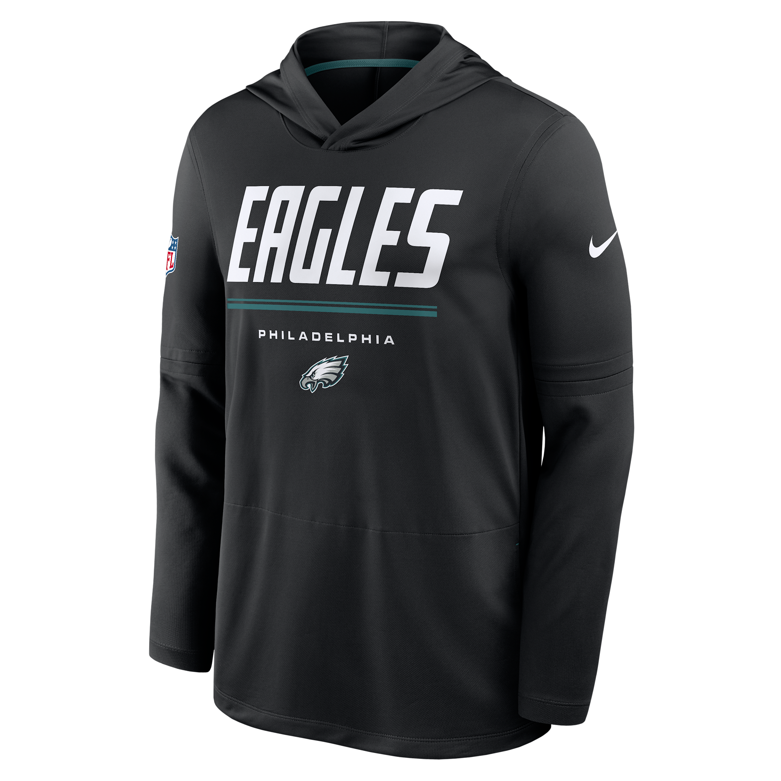 Nike Men's Black Philadelphia Eagles Sideline Game On Lightweight Long Sleeve Dri-fit Hoodie - Black, Teal