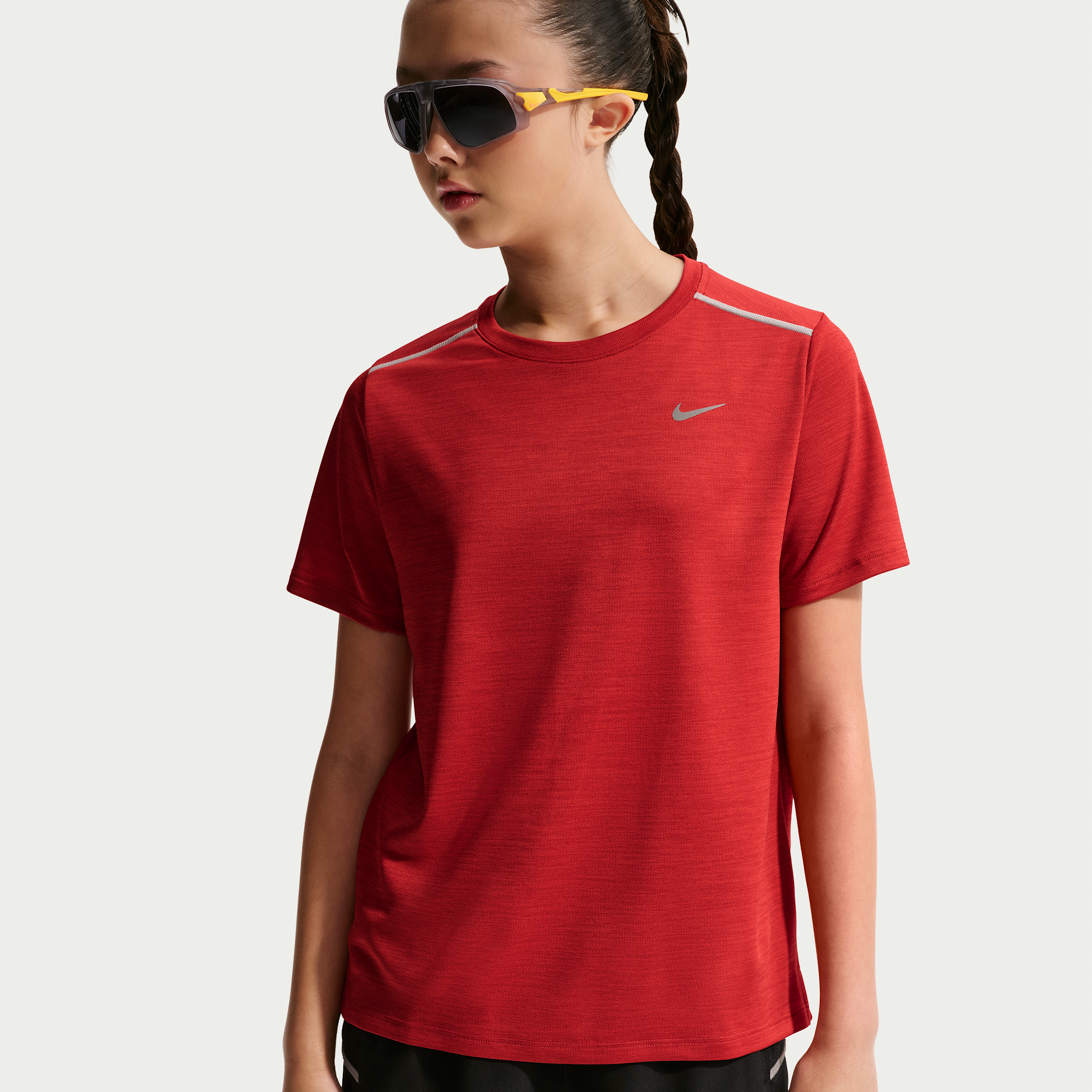Nike Miler Big Kids' Dri-FIT Short-Sleeve Top in Red | IF2425-608