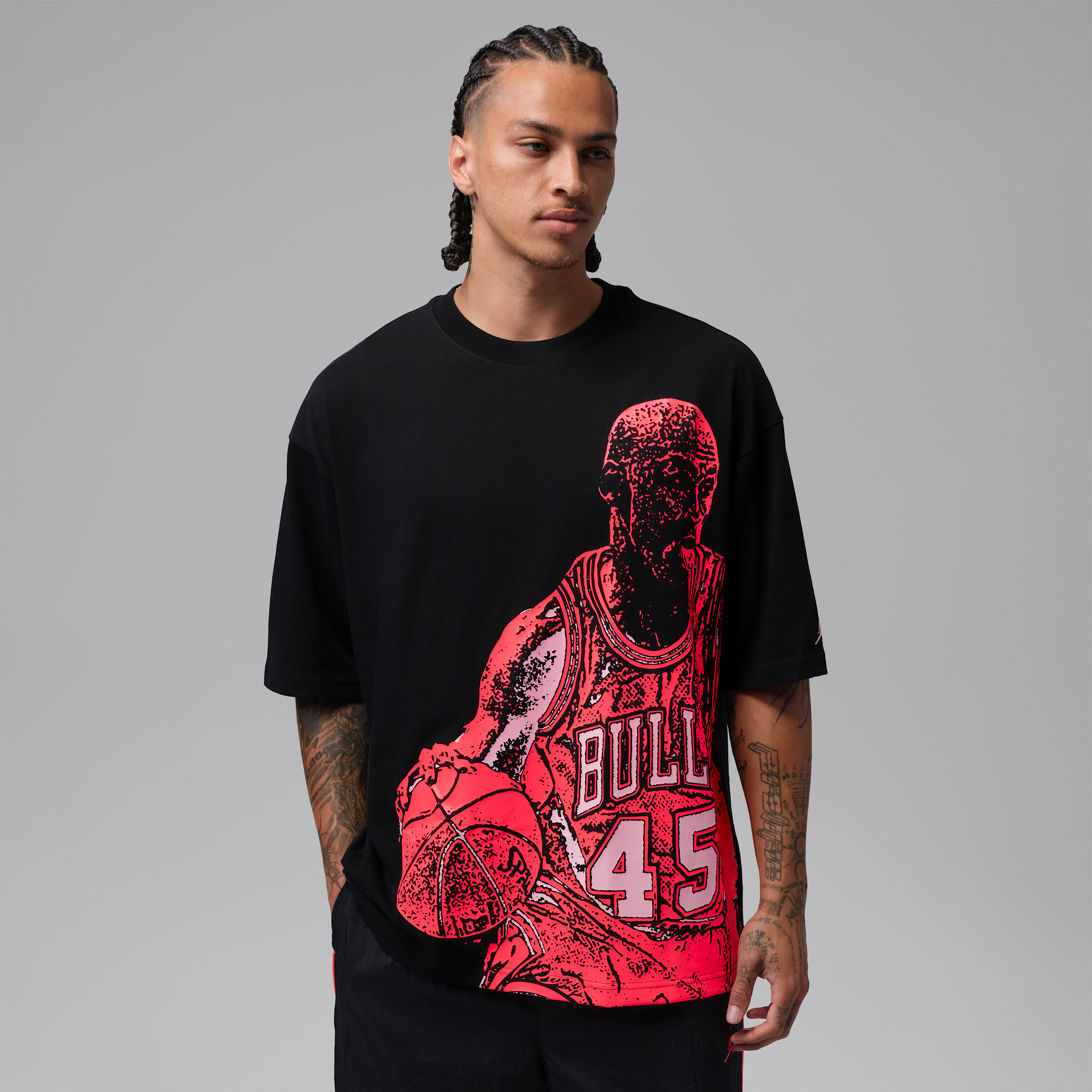 Jordan Men's Sport Men's Dri-FIT Graphic T-Shirt, Medium, Black/Hot Punch