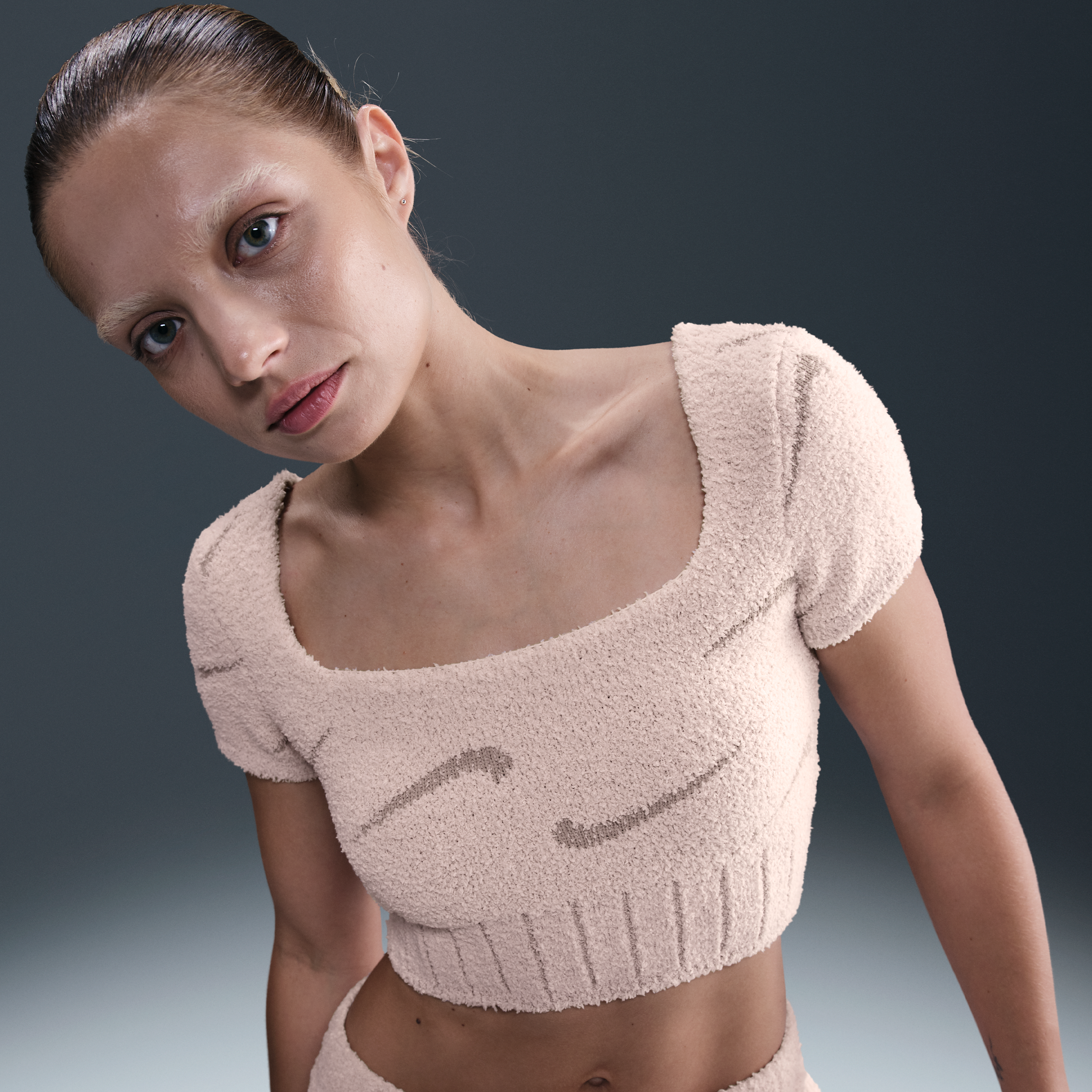 Nike Women's  Sportswear Phoenix Cozy Bouclã© Slim Short-sleeve Cropped Knit Top In Neutral