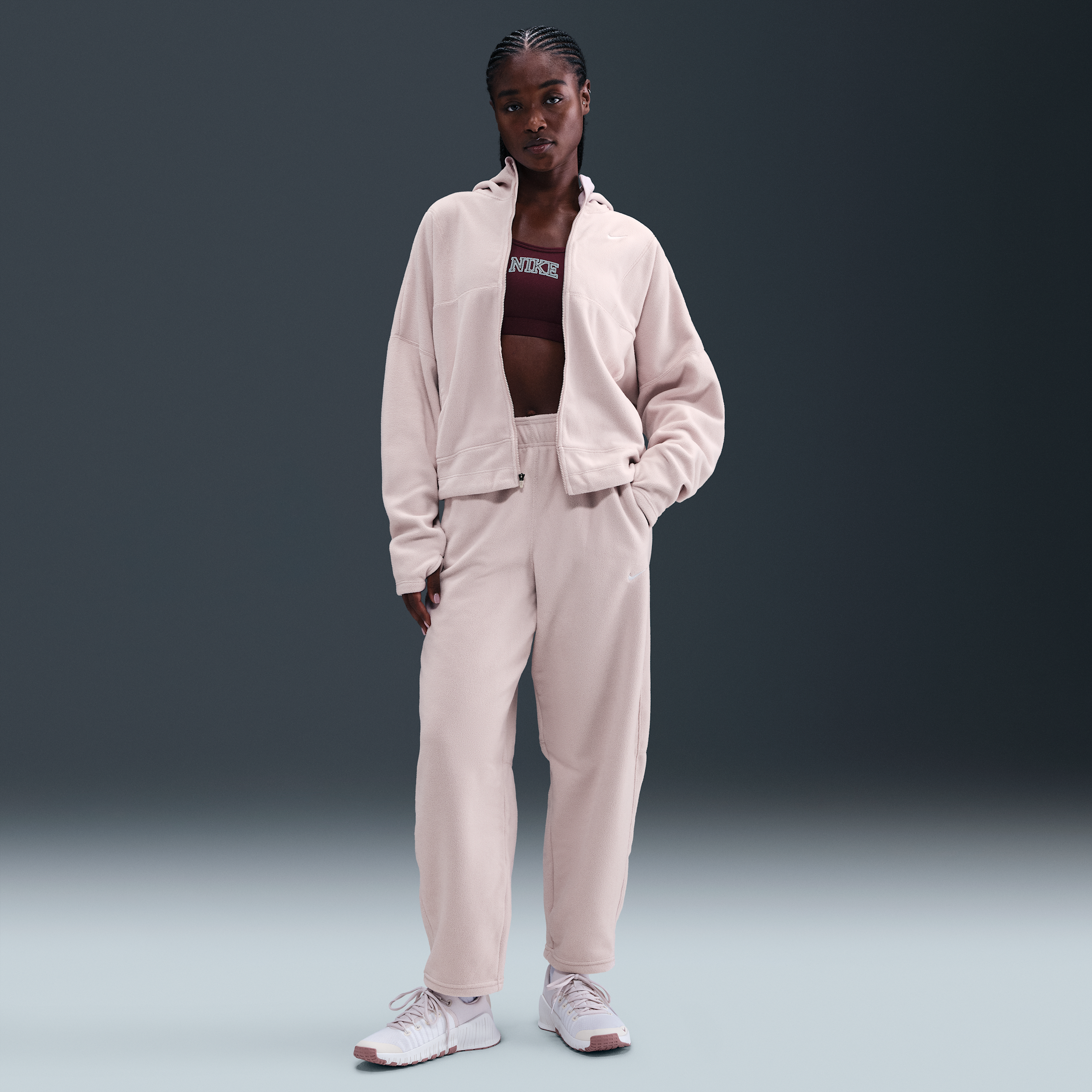 Nike Women's One Therma-fit Mid-rise Fleece Pants In White