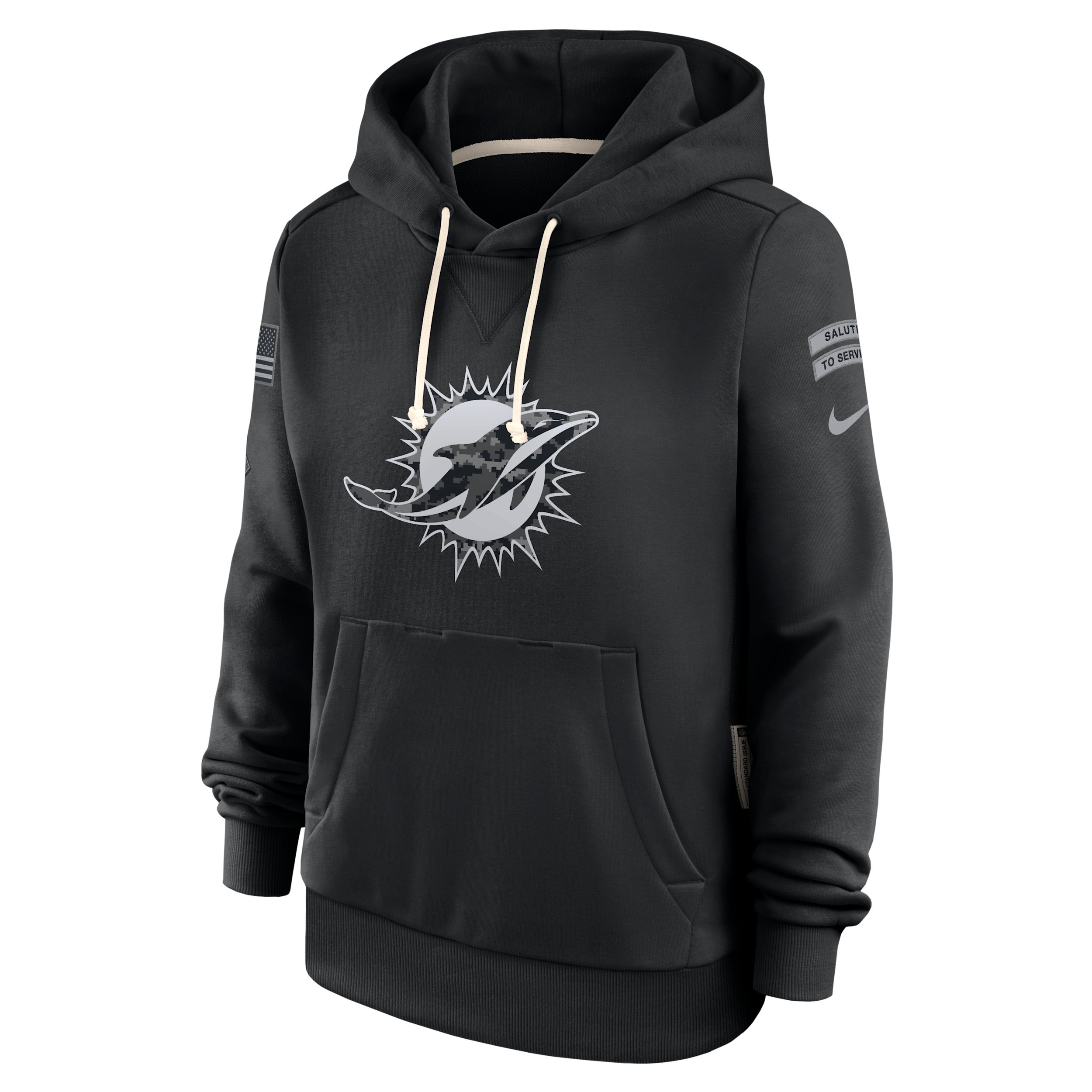 Miami Dolphins Salute to Service Sideline Nike Women's Dri-FIT NFL Pullover Hoodie in Black | 03C300AA2J-CYB