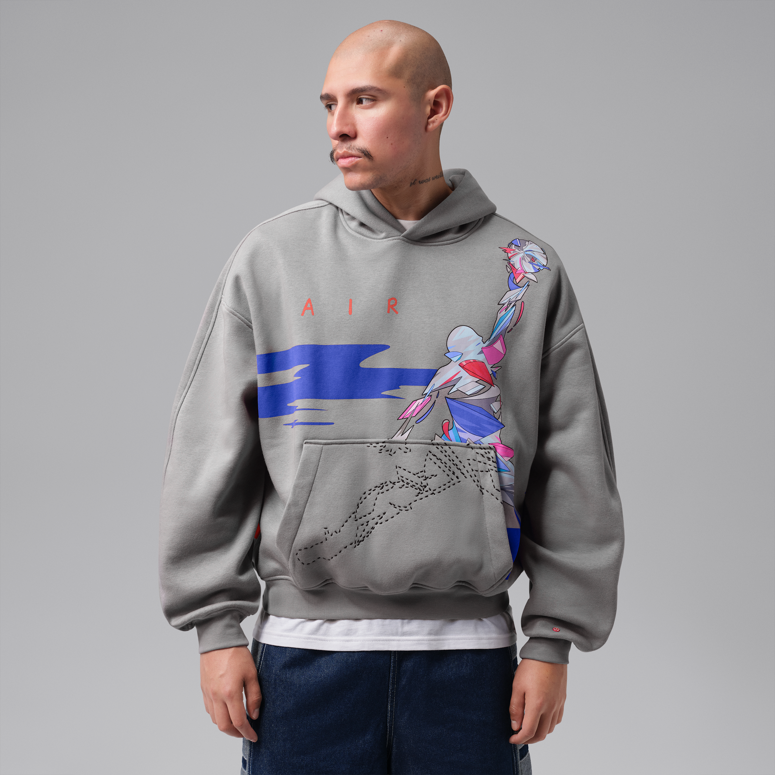 Men's Jordan Brooklyn Oversized Graphic Fleece Pullover Hoodie in Grey | IQ7449-073