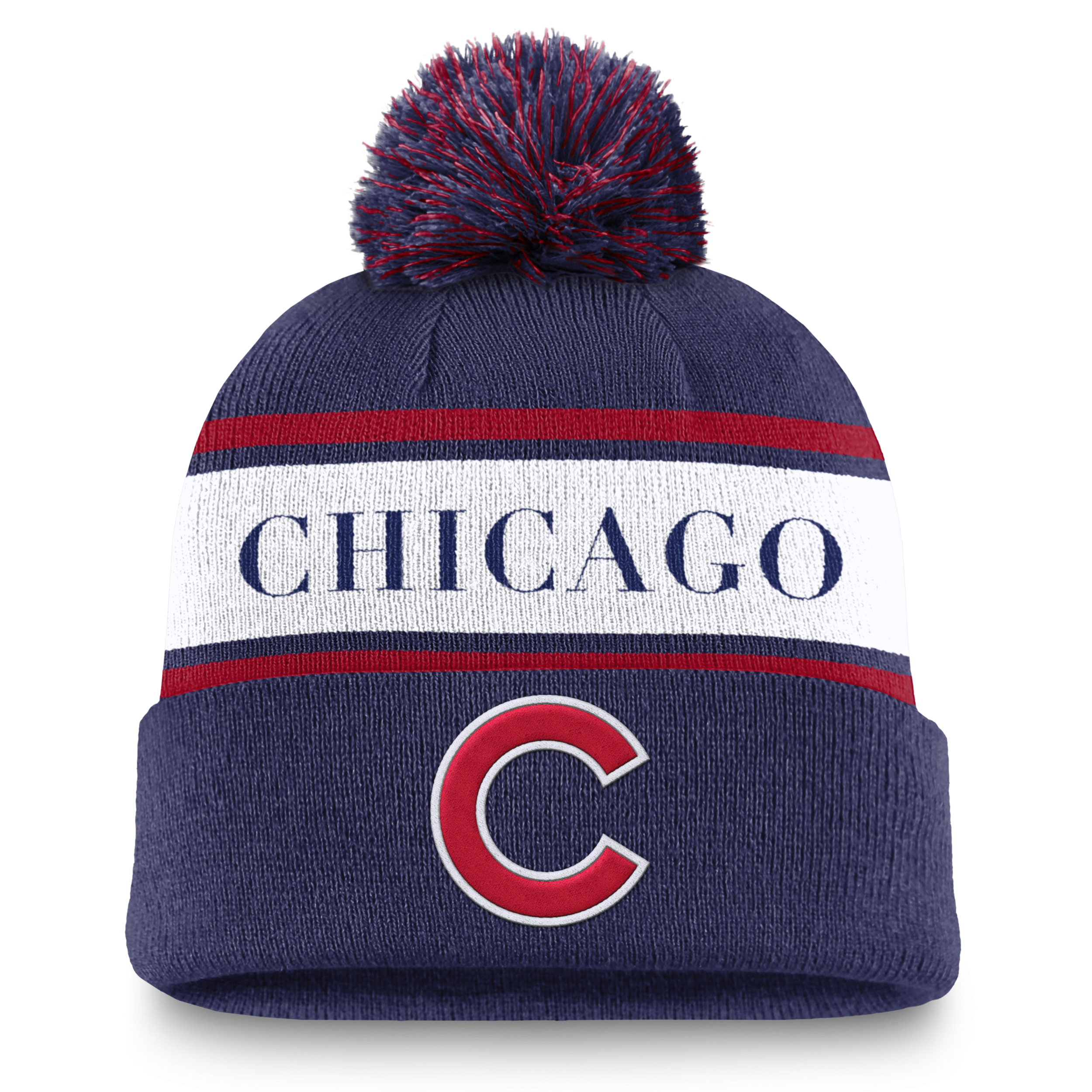 Nike Chicago Cubs Team Stripe Peak Men's Mlb Cuffed Pom Beanie In Blue
