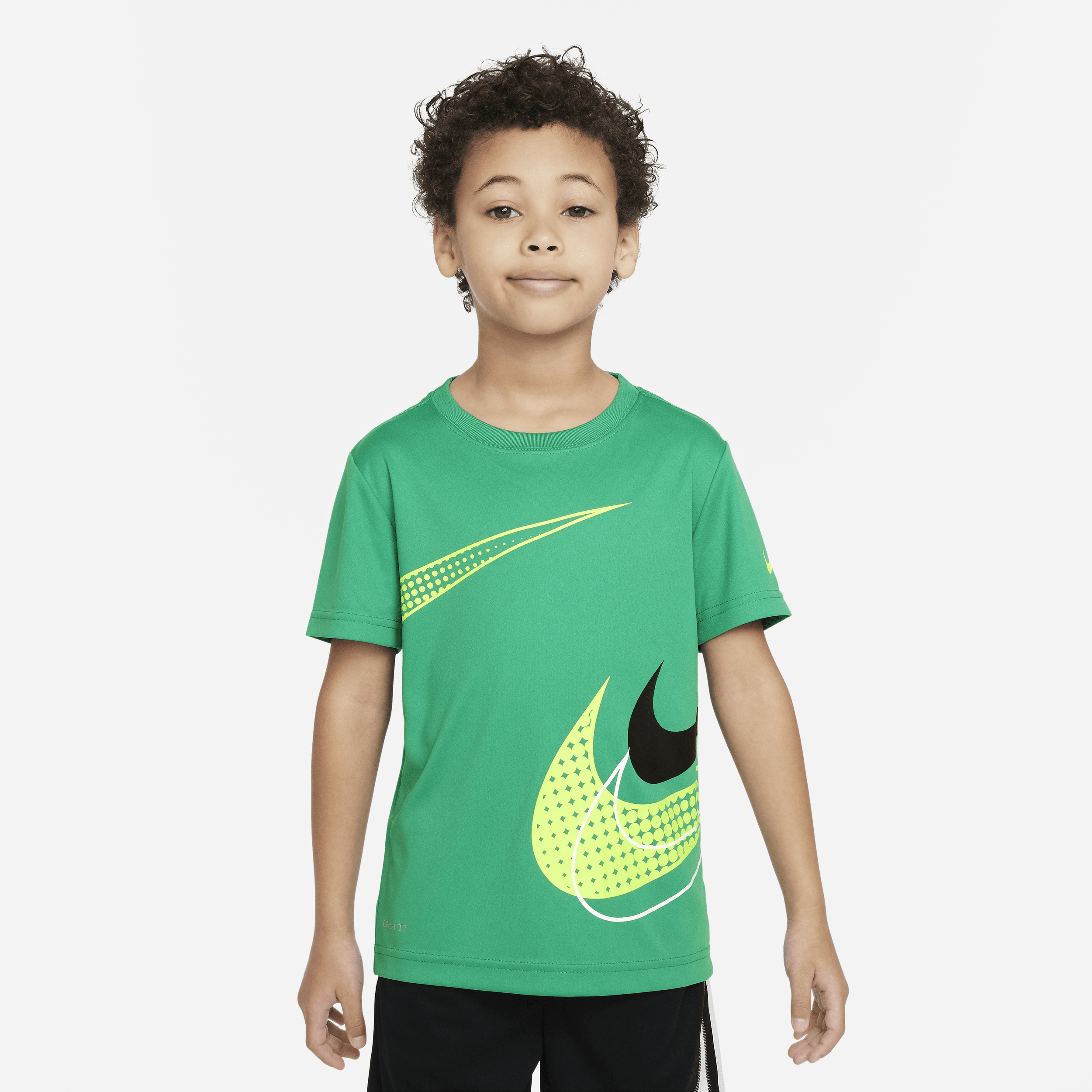 Nike Dri-fit Swoosh Little Kids' Graphic T-shirt In Green