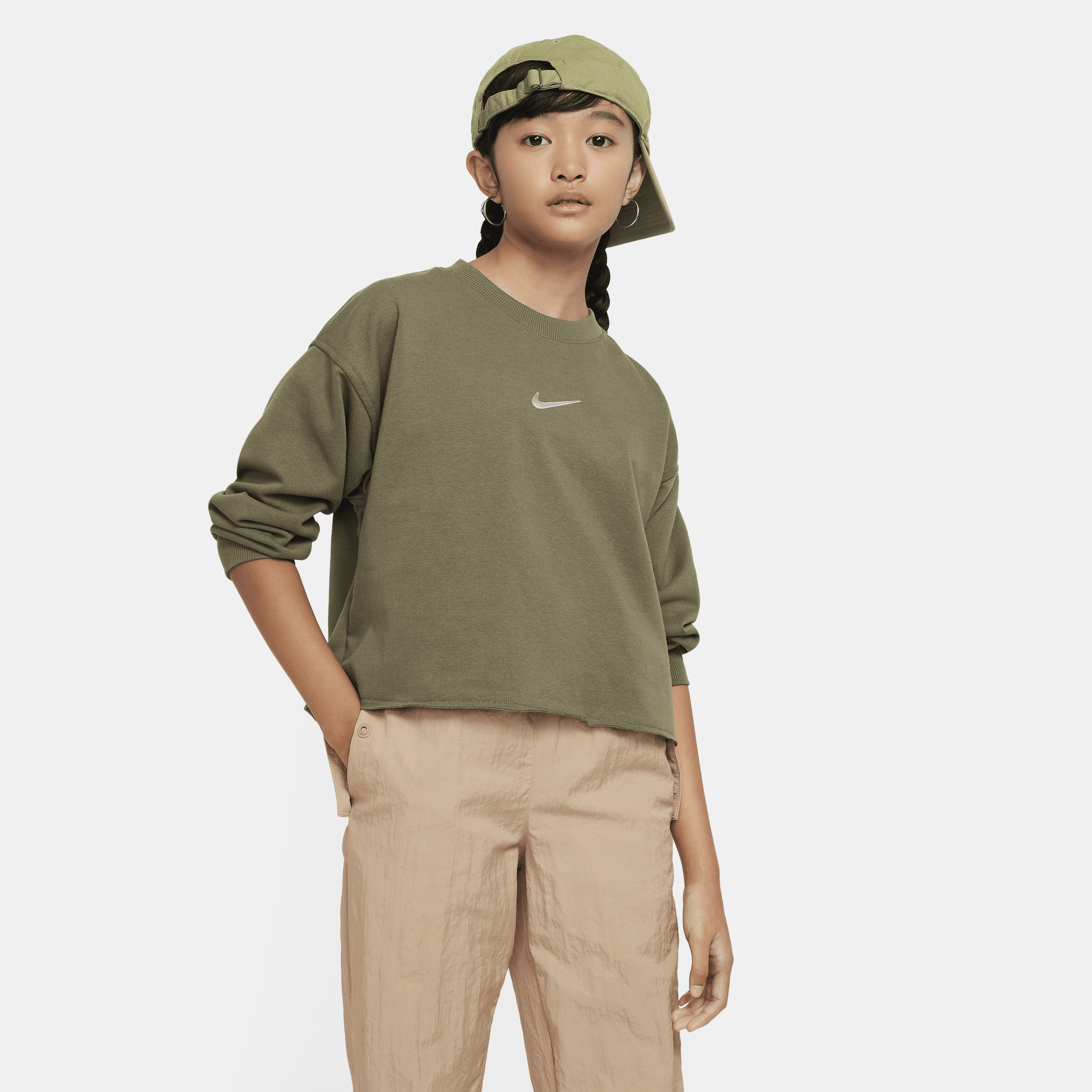Shop Nike Sportswear Big Kids' (girls') Dri-fit Crew-neck Sweatshirt In Green