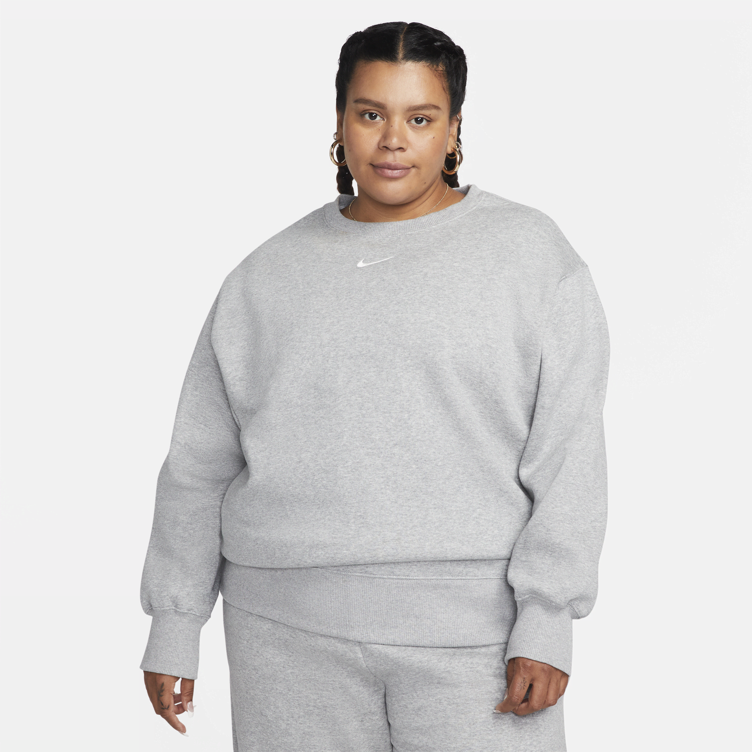 Nike Women's  Sportswear Phoenix Fleece Oversized Crew-neck Sweatshirt (plus Size) In Dark Grey Heather/sail 