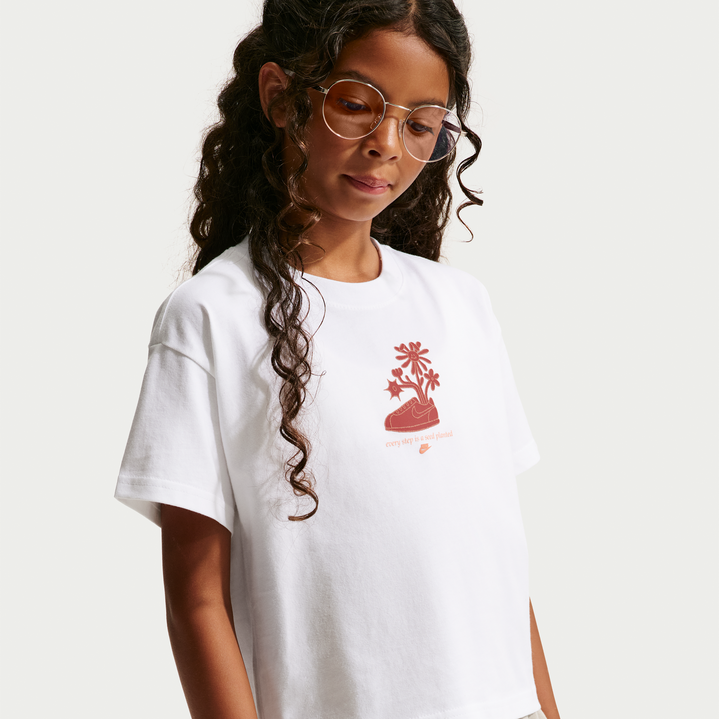 Nike Sportswear Big Kids' (Girls') Boxy T-Shirt in White | IO2208-100