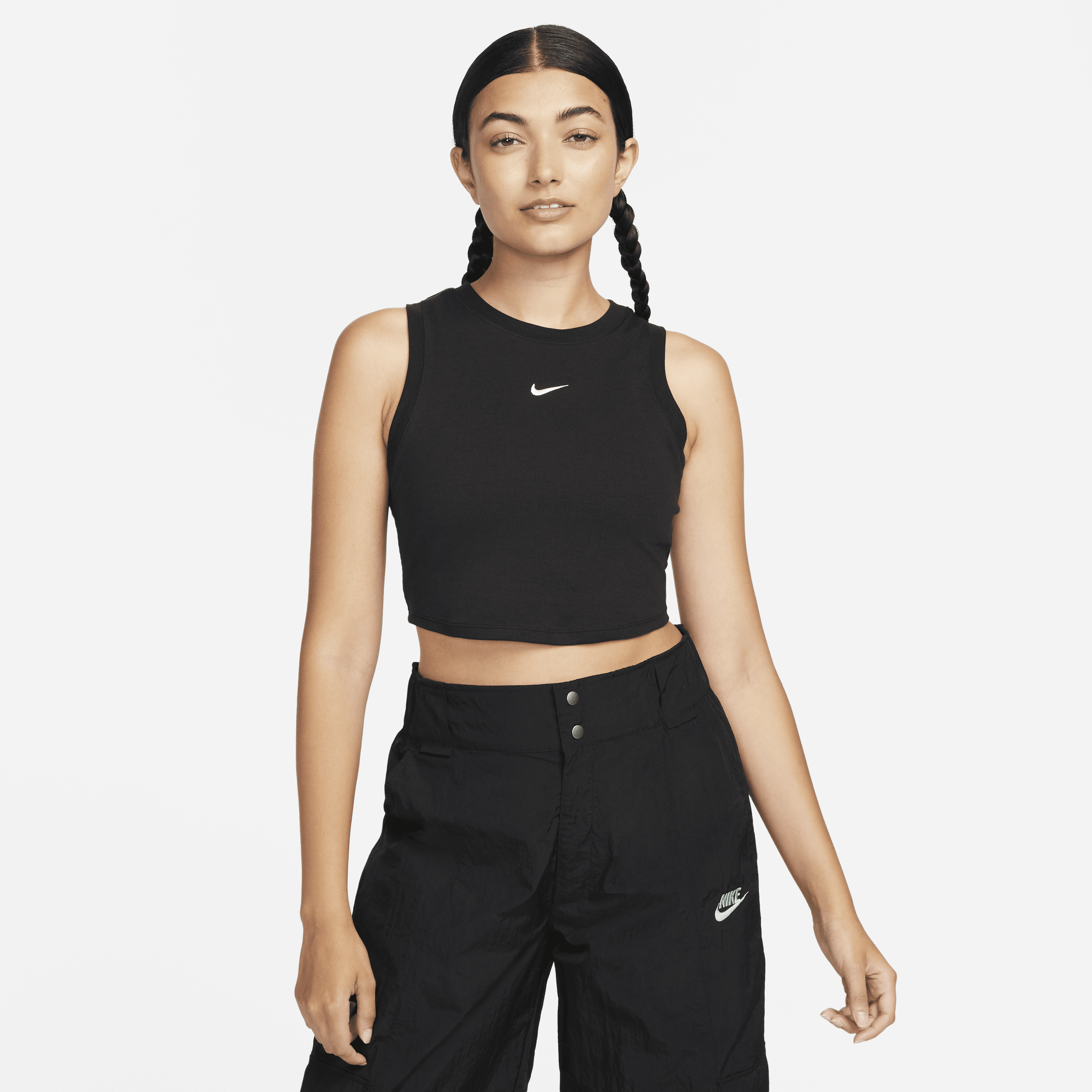 Women's Nike Sportswear Chill Knit Tight Cropped Mini-Rib Tank Top in Black | FB8279-010