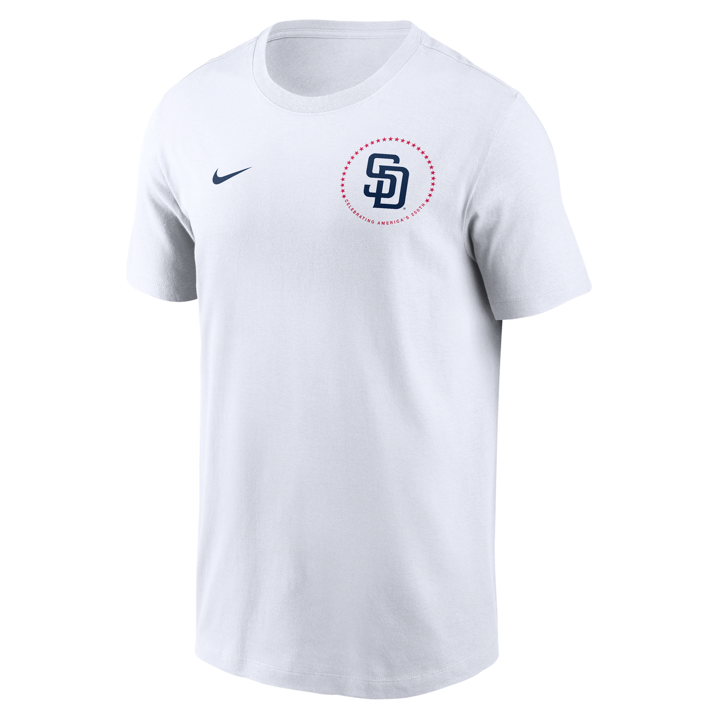 Nike Men's White San Diego Padres Celebrating America's 250th Logo T-Shirt - White
