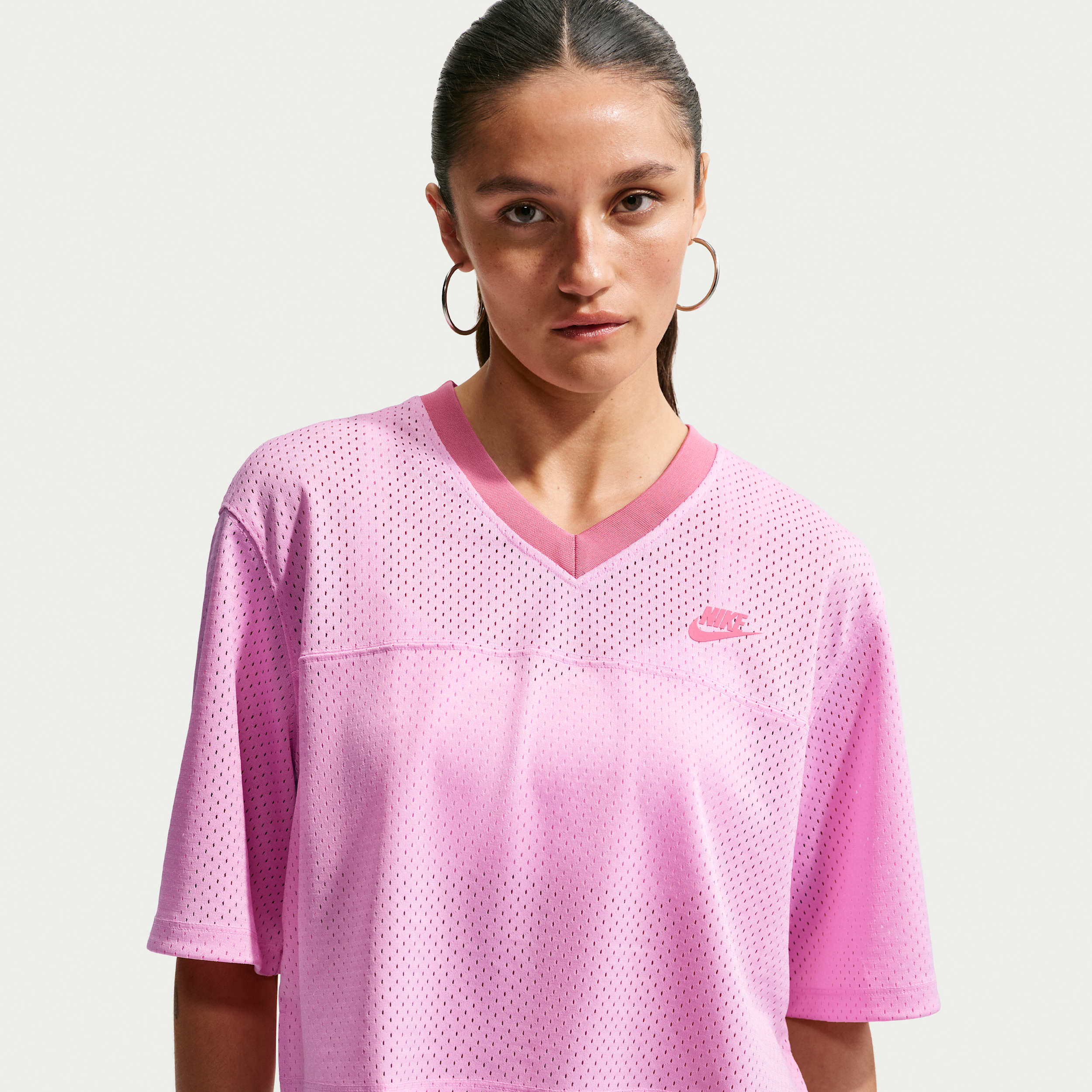 Women's Nike Sportswear Oversized Heritage Cropped Mesh Jersey in Pink | IR1650-621