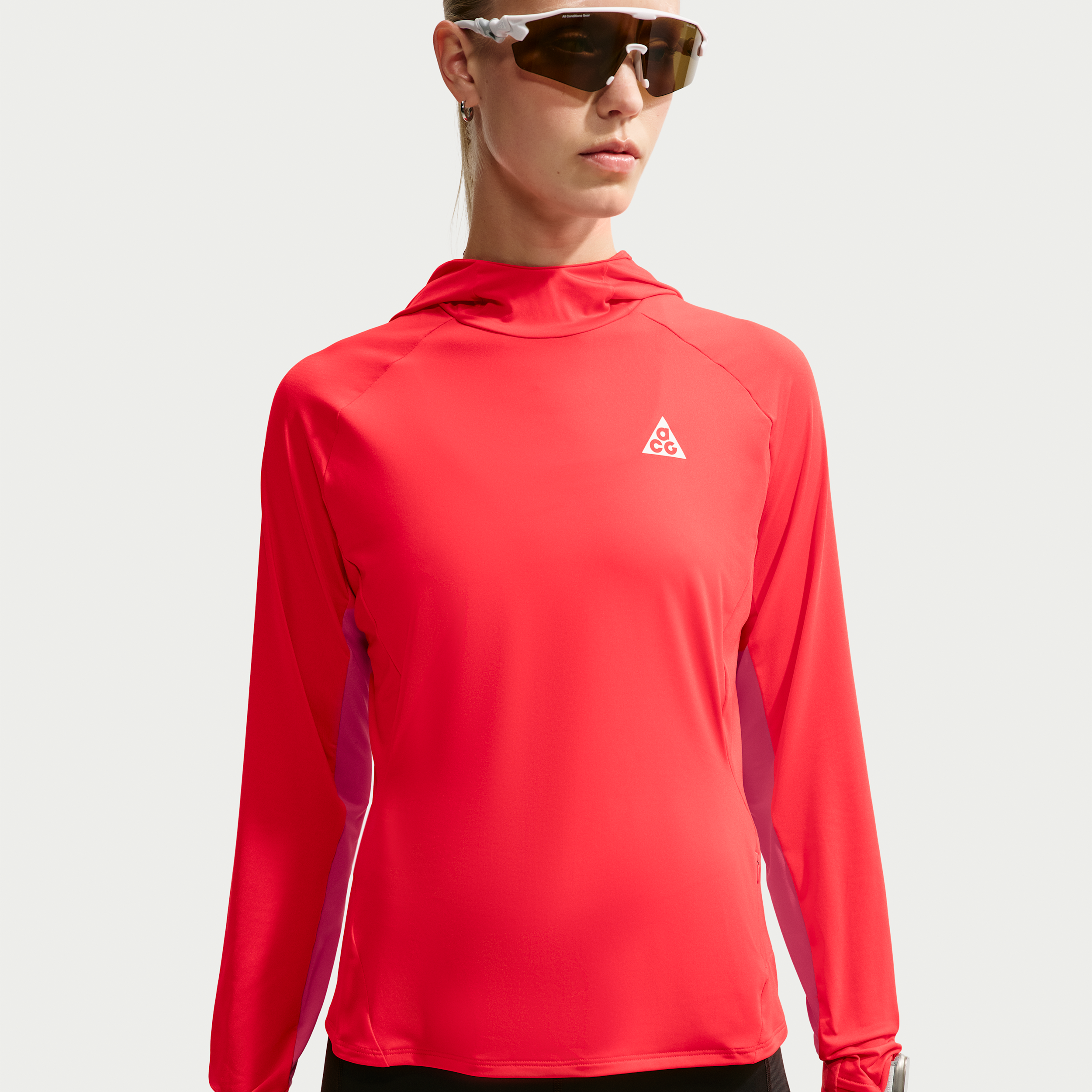 Women's Nike ACG UV-Resistant Hooded Trail Running Mid-Layer Top in Red | IO9755-696