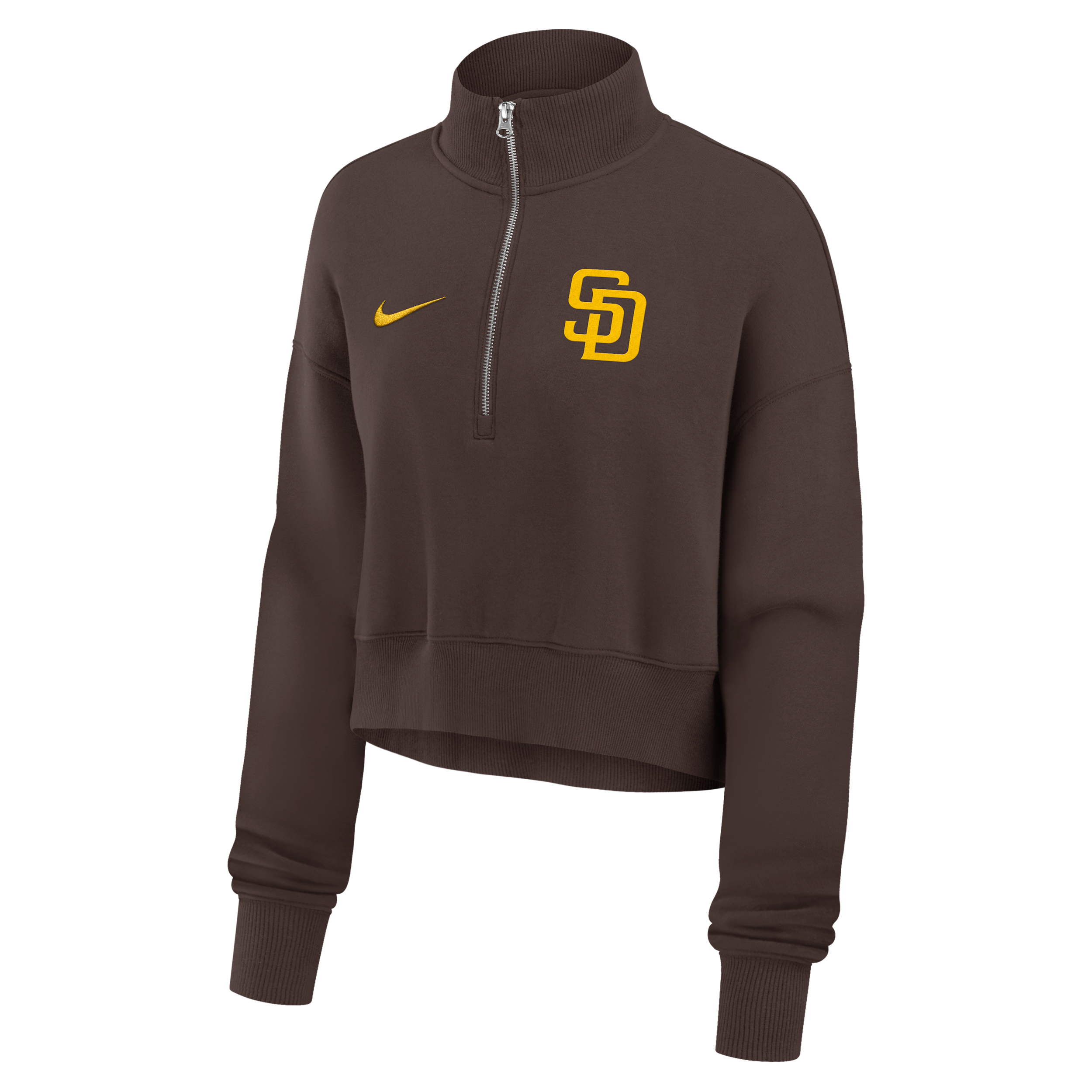 San Diego Padres Phoenix Nike Women's MLB Cropped 1/4-Zip Crew in Brown | 01N920QPYP-LMW