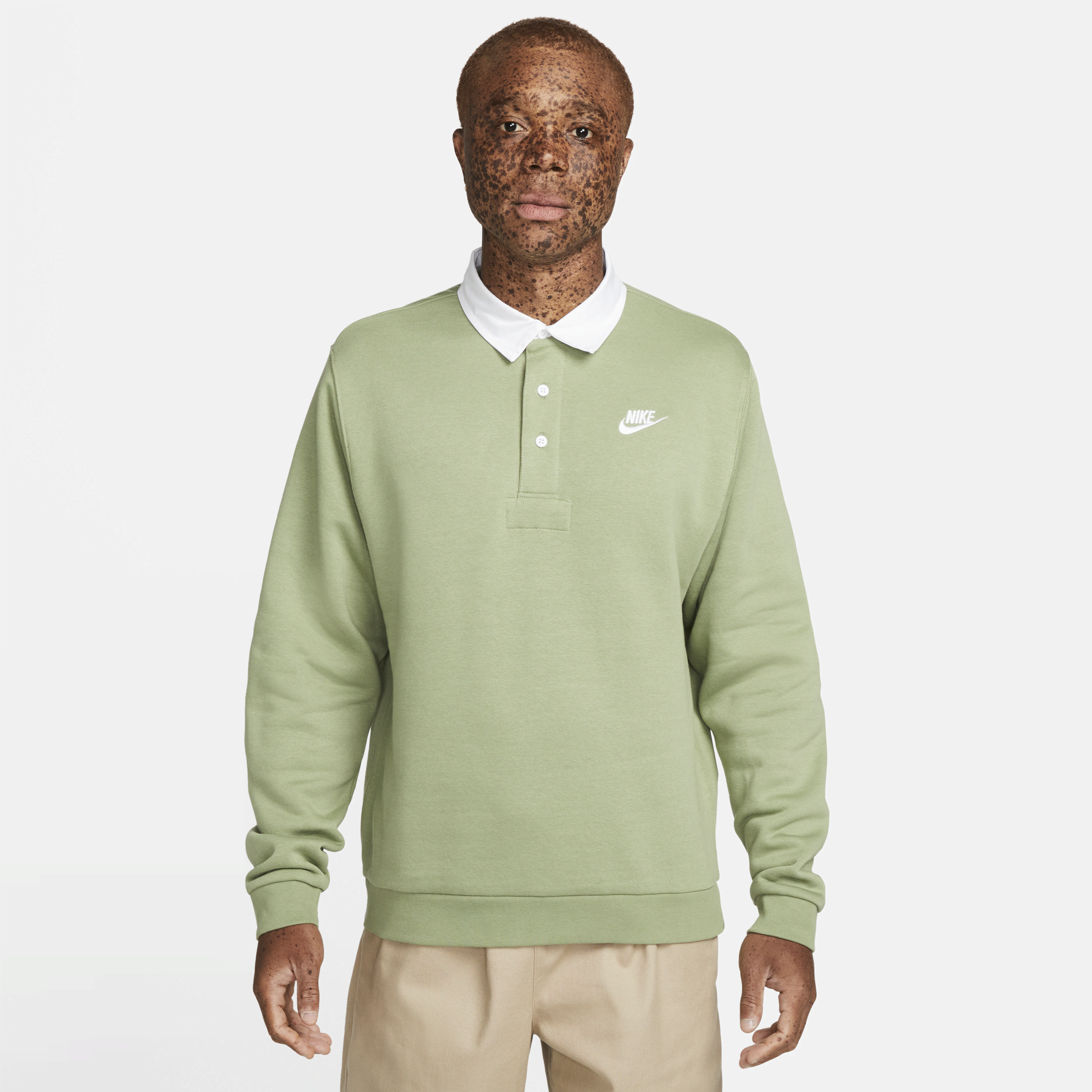 Nike Men's Club Fleece Brushed-back Long-sleeve Polo In Green