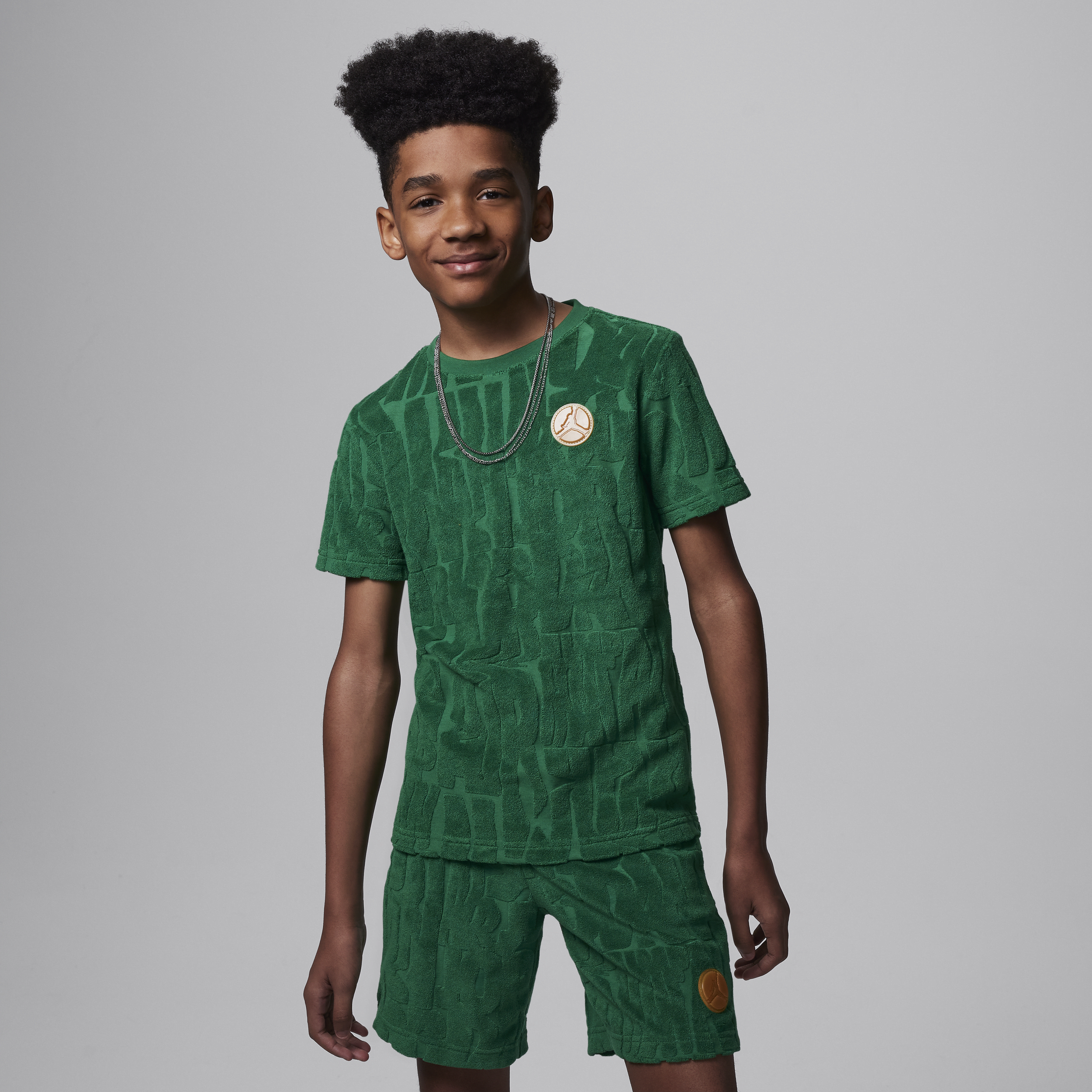 Shop Jordan Fuel Up, Cool Down Big Kids' Printed Terry T-shirt In Green