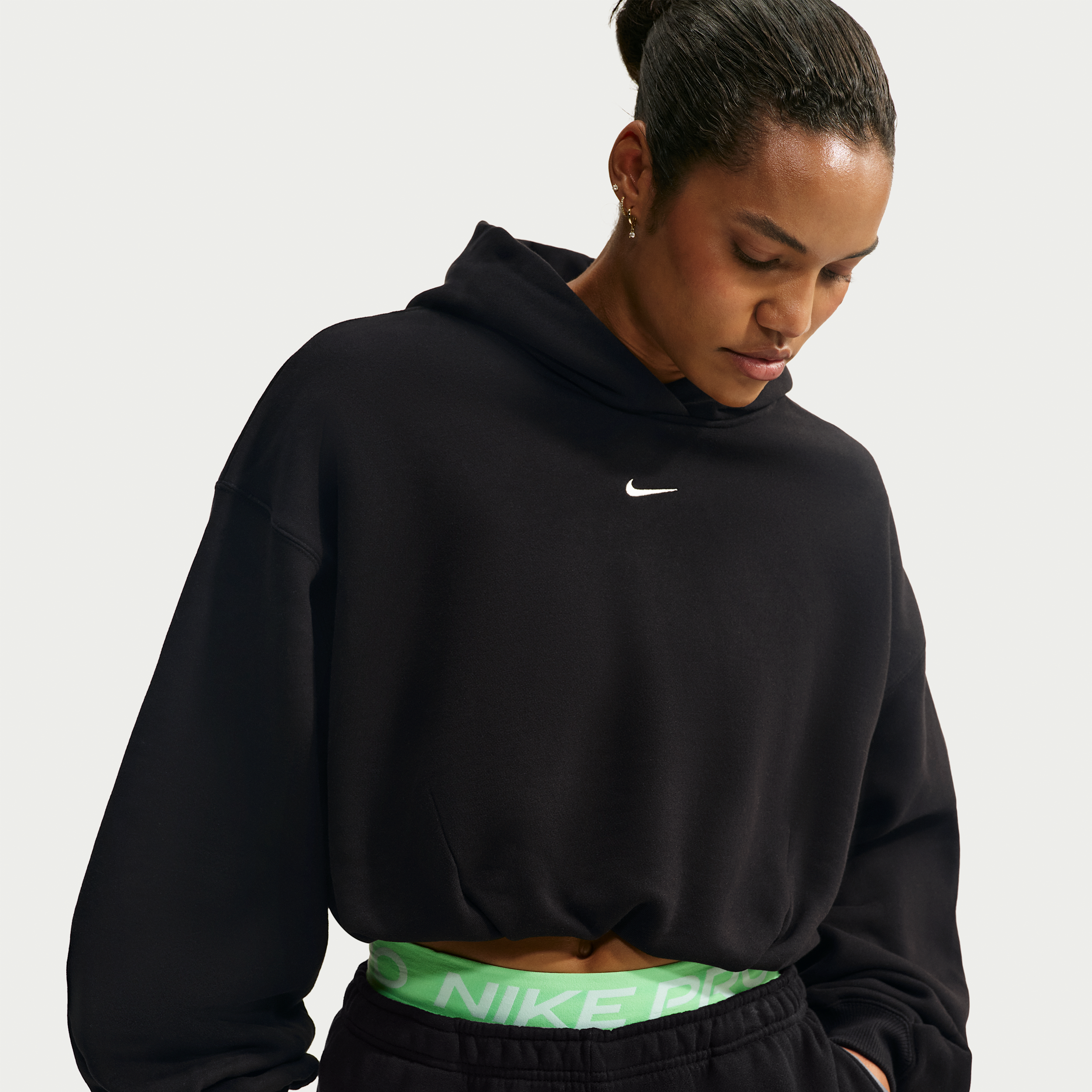 Nike Women's Studio Fleece Medium Weight Oversized Cropped Hoodie in Black | IM8096-001