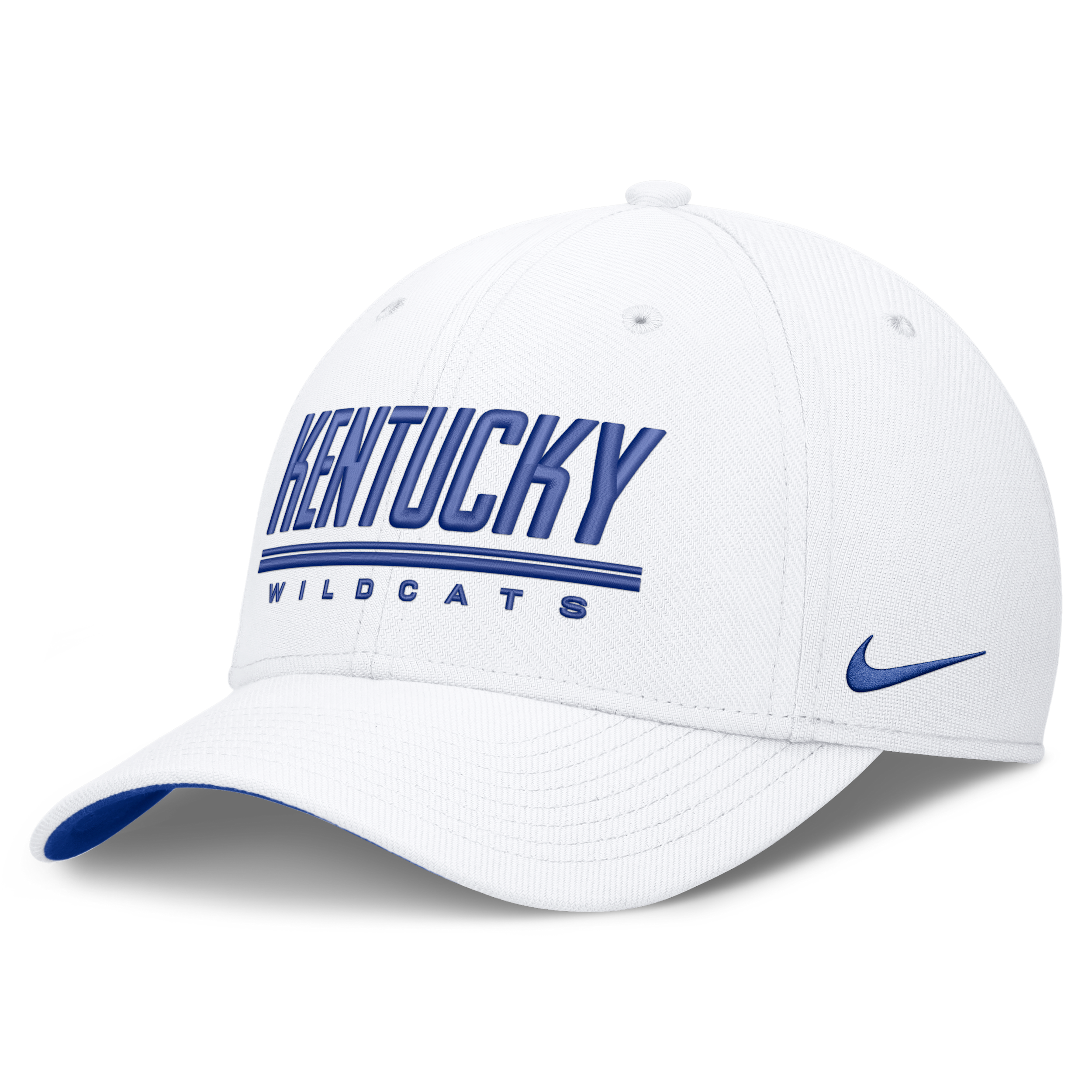Nike Adult Kentucky Wildcats White Rise Swooshflex Dri-Fit Game Day Structured Hat, Men's, Medium/Large