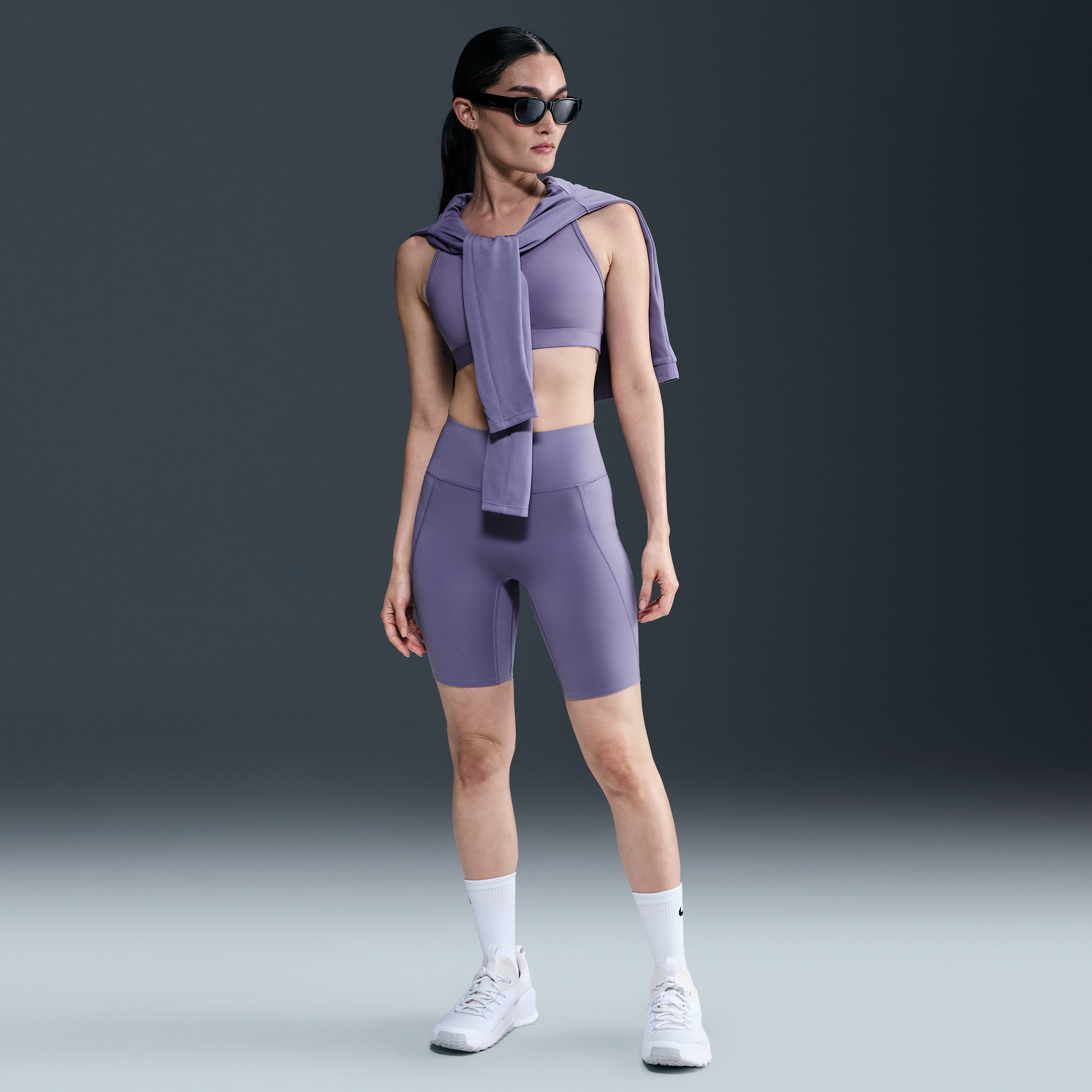 Nike Women's Universa Medium-support High-waisted 8" Biker Shorts With Pockets In Purple