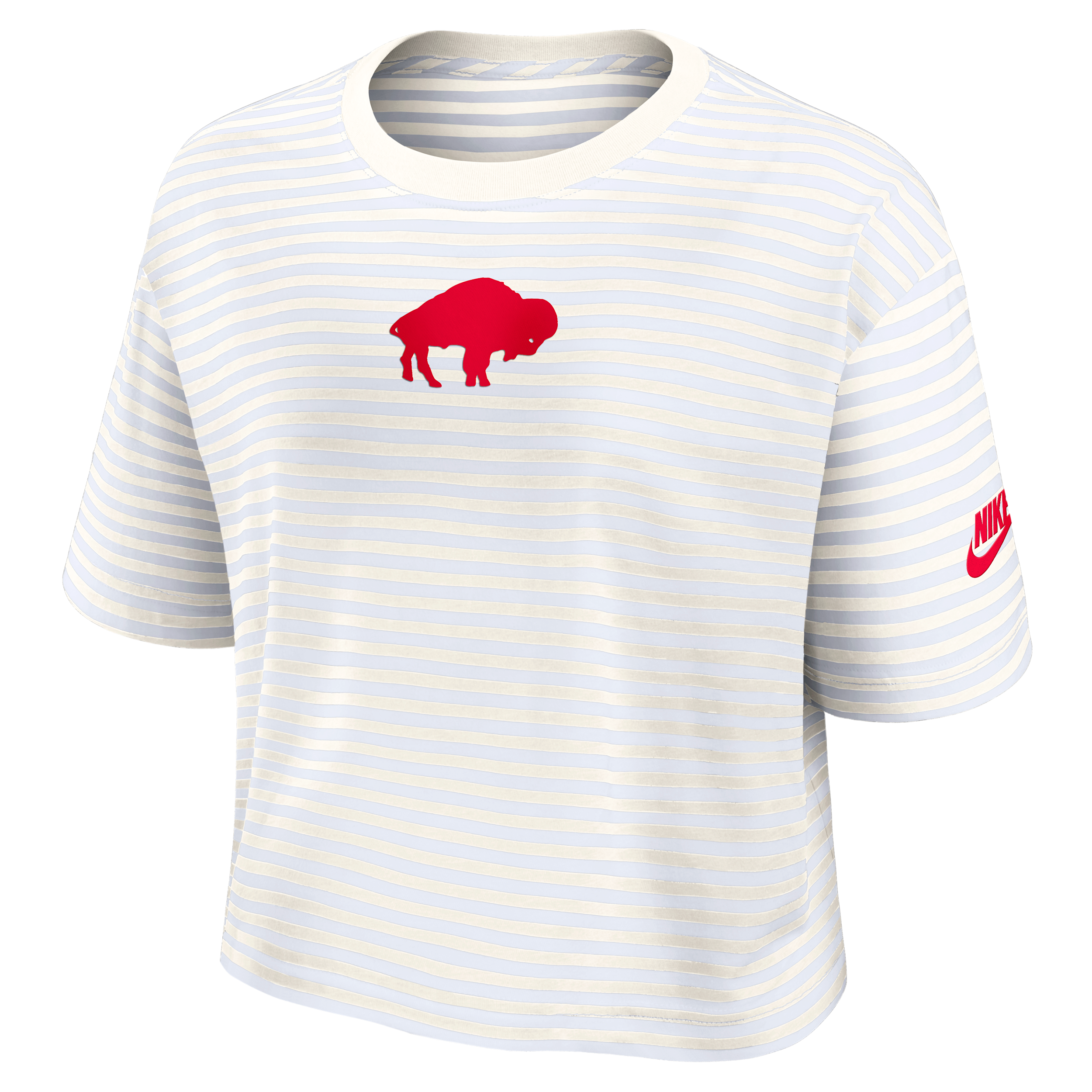 Buffalo Bills Striped Nike Women's NFL Cropped T-Shirt in White | 048PEW9981V-MXN