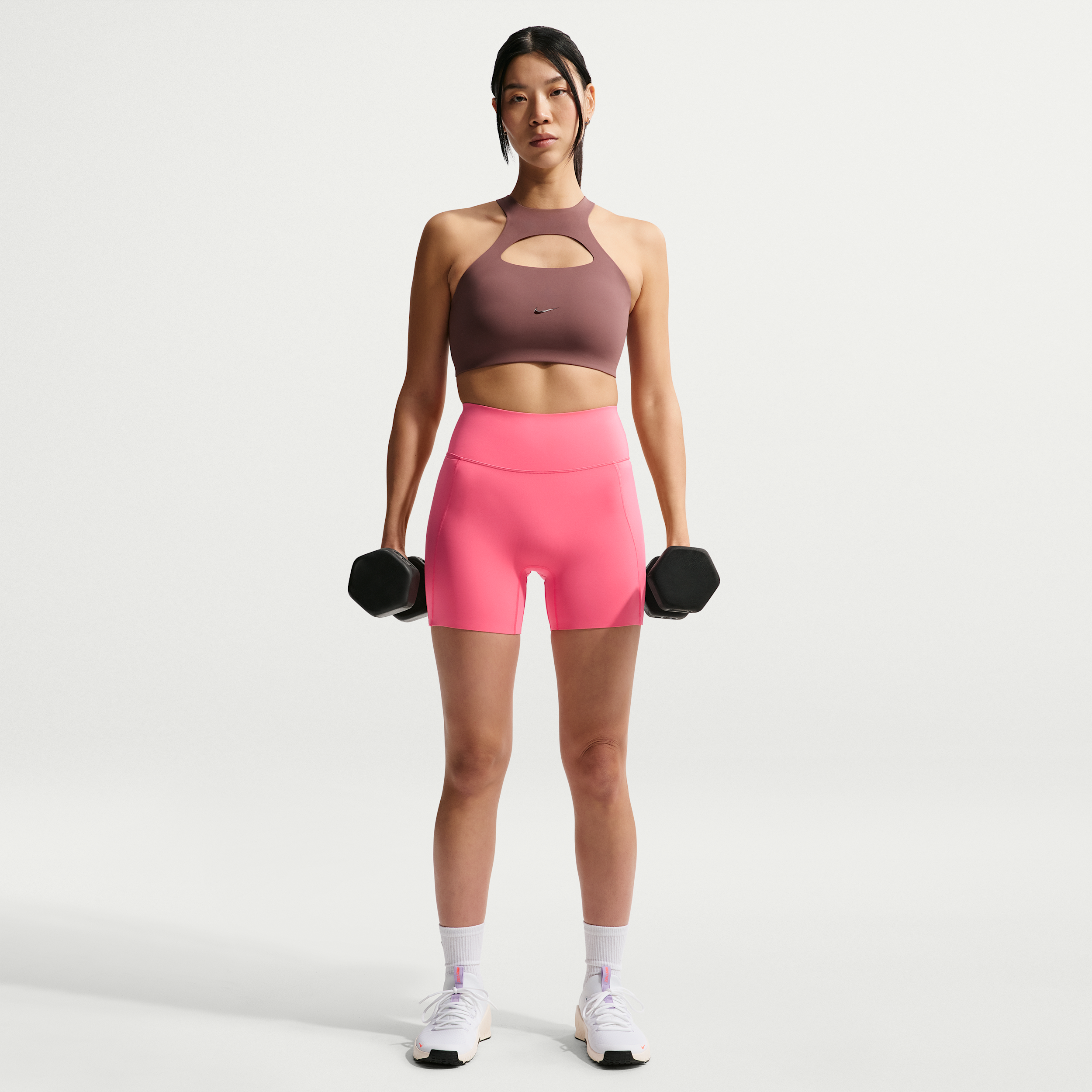 Nike Women's Universa High-Waisted 5" Biker Shorts with No Front Seam in Pink | HQ6832-897