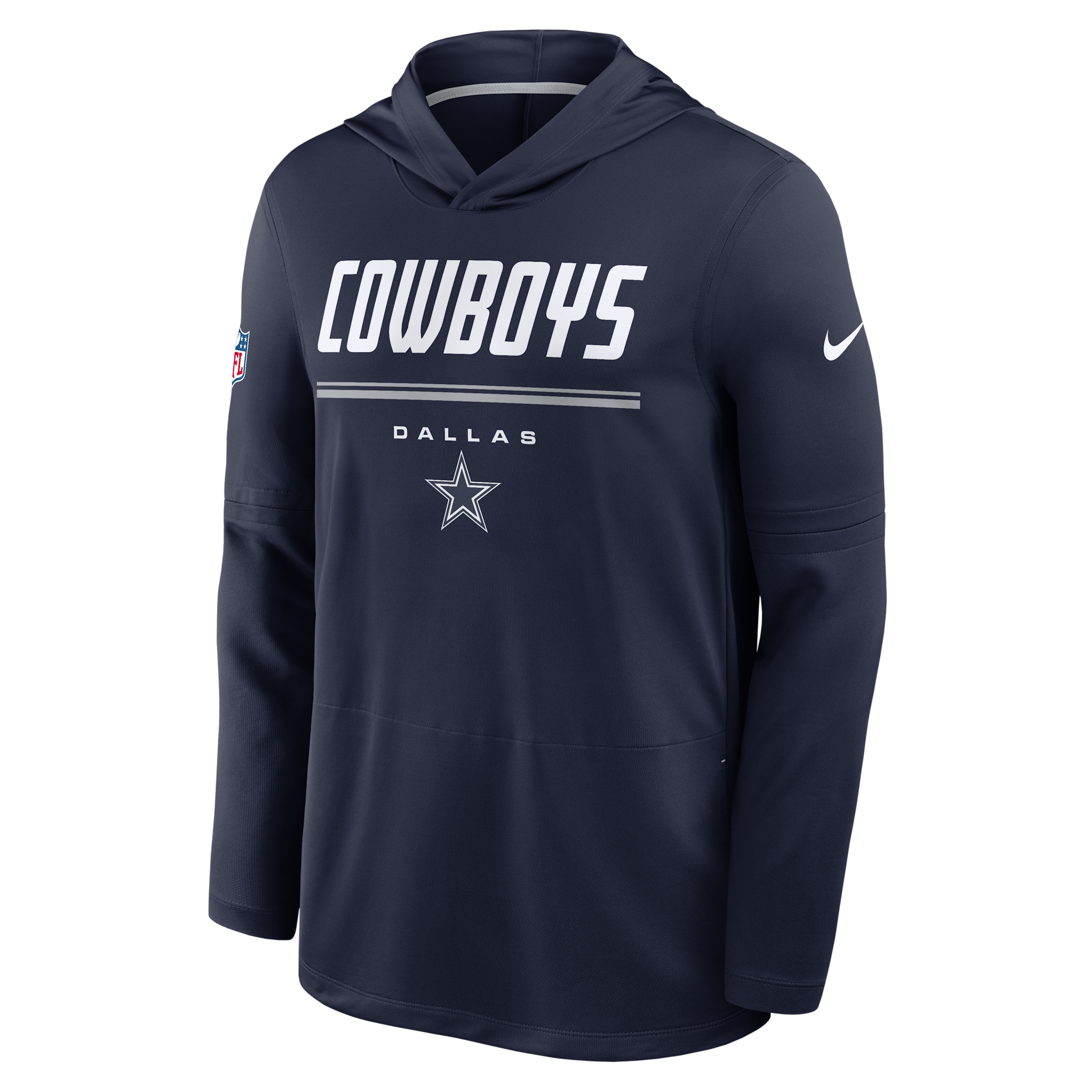 Dallas Cowboys Sideline Nike Men's Dri-FIT NFL Long-Sleeve Hooded Top in Blue | 03B9447M7RD-TG4