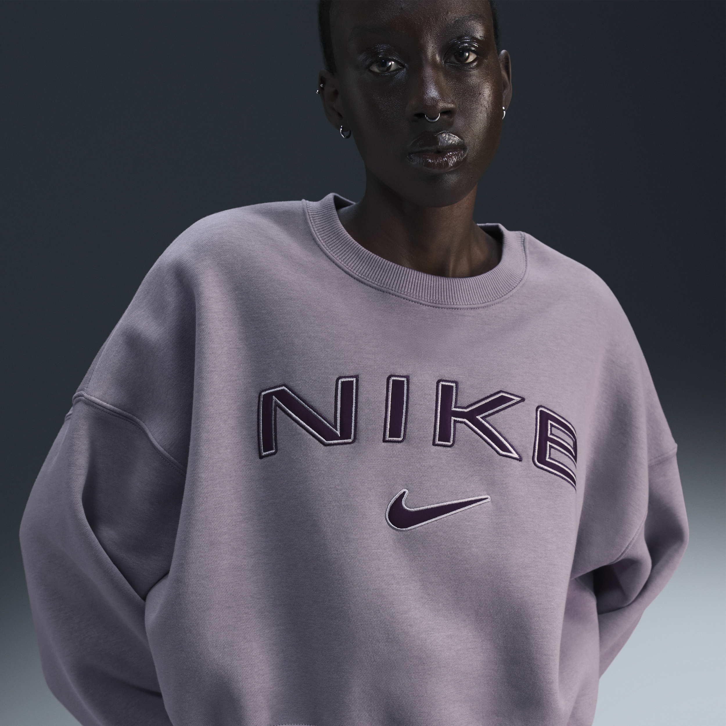 Nike Women's Sportswear Phoenix Fleece Over-oversized Crew-neck Logo Sweatshirt In Grey