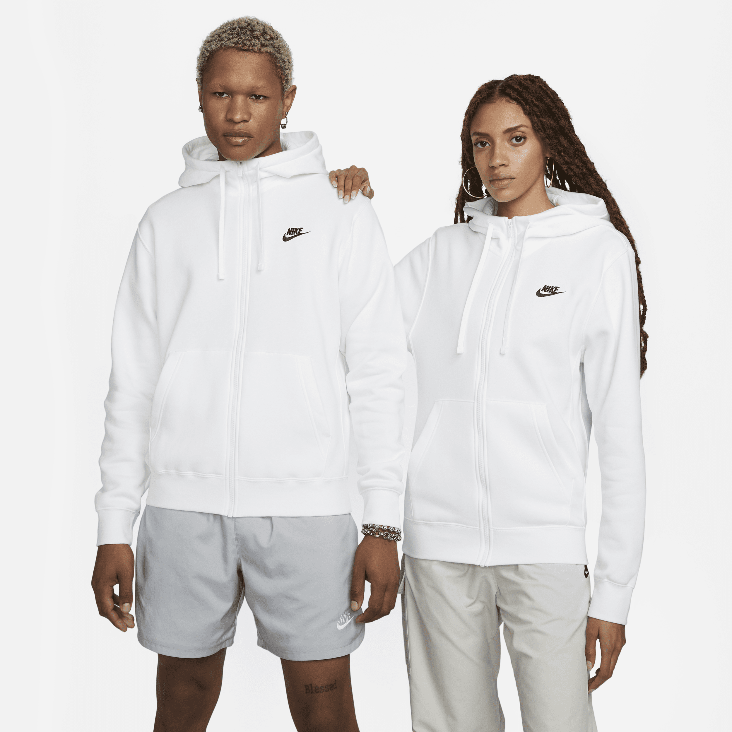 Men's Nike Sportswear Club Fleece Full-Zip Hoodie in White | BV2645-100