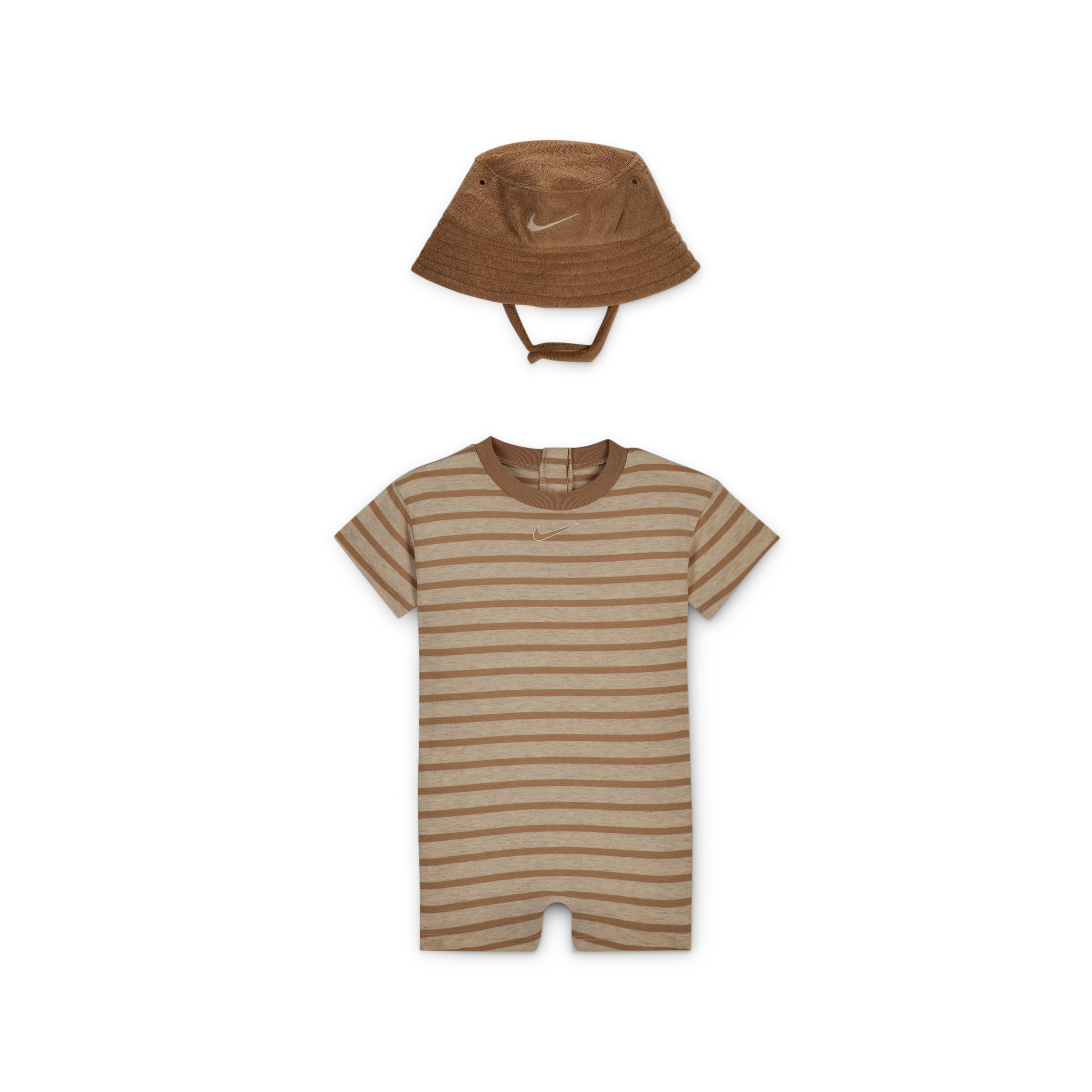 Jordan Baby Short Sleeve Romper With Bucket Hat In Brown