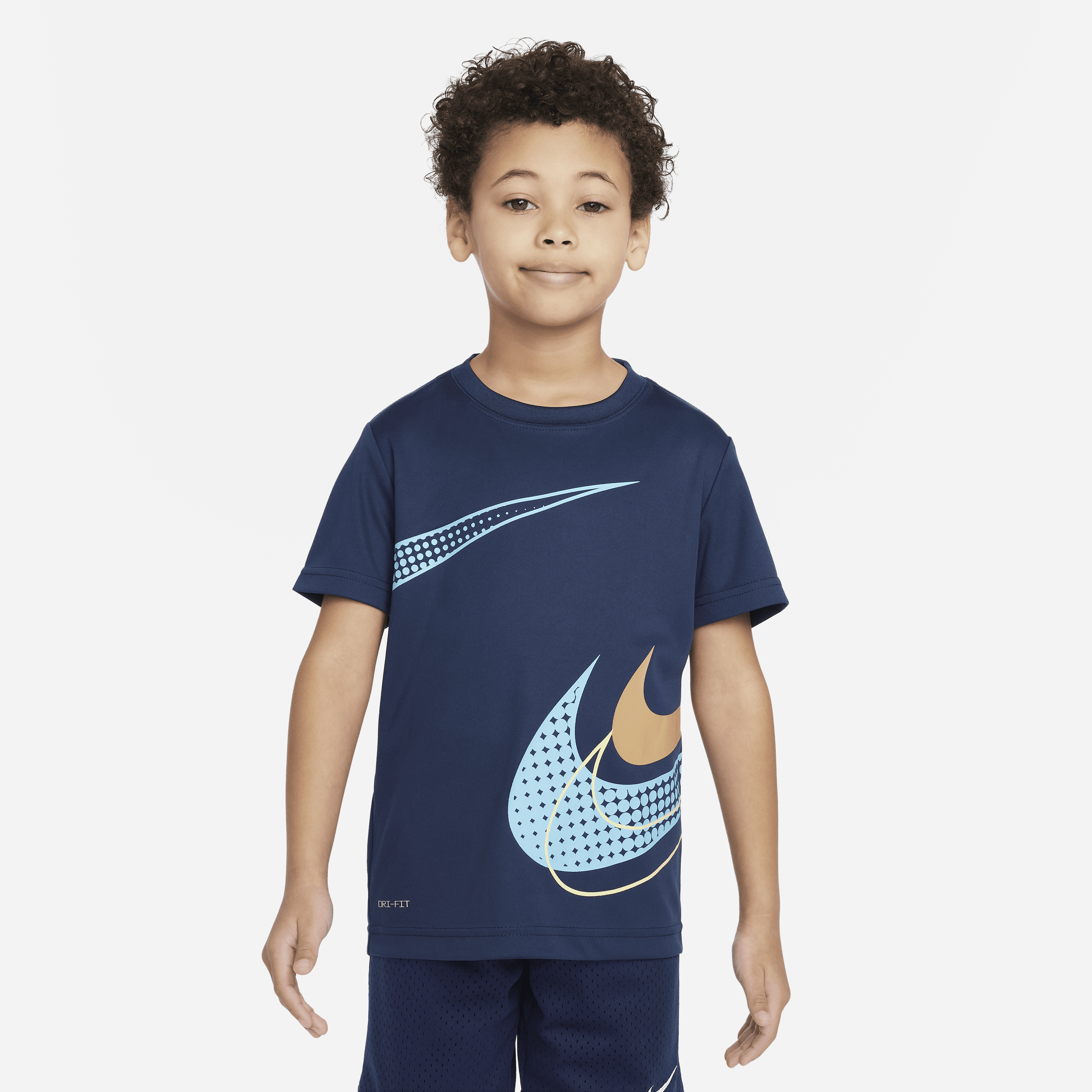 Nike Dri-fit Swoosh Little Kids' Graphic T-shirt In Blue