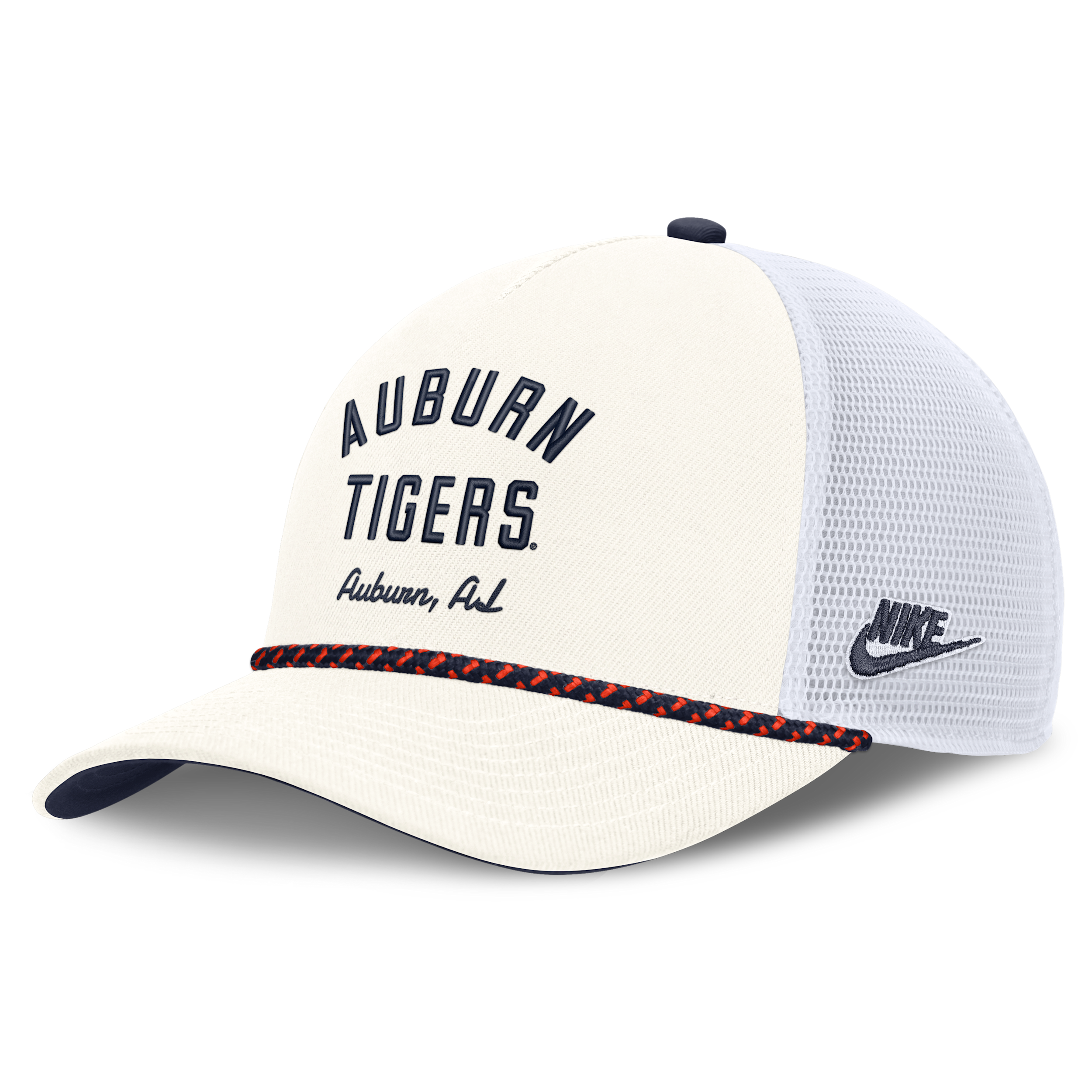 Nike Men's and Women's White Auburn Tigers Mascot Rope Trucker Adjustable Hat - White, Navy