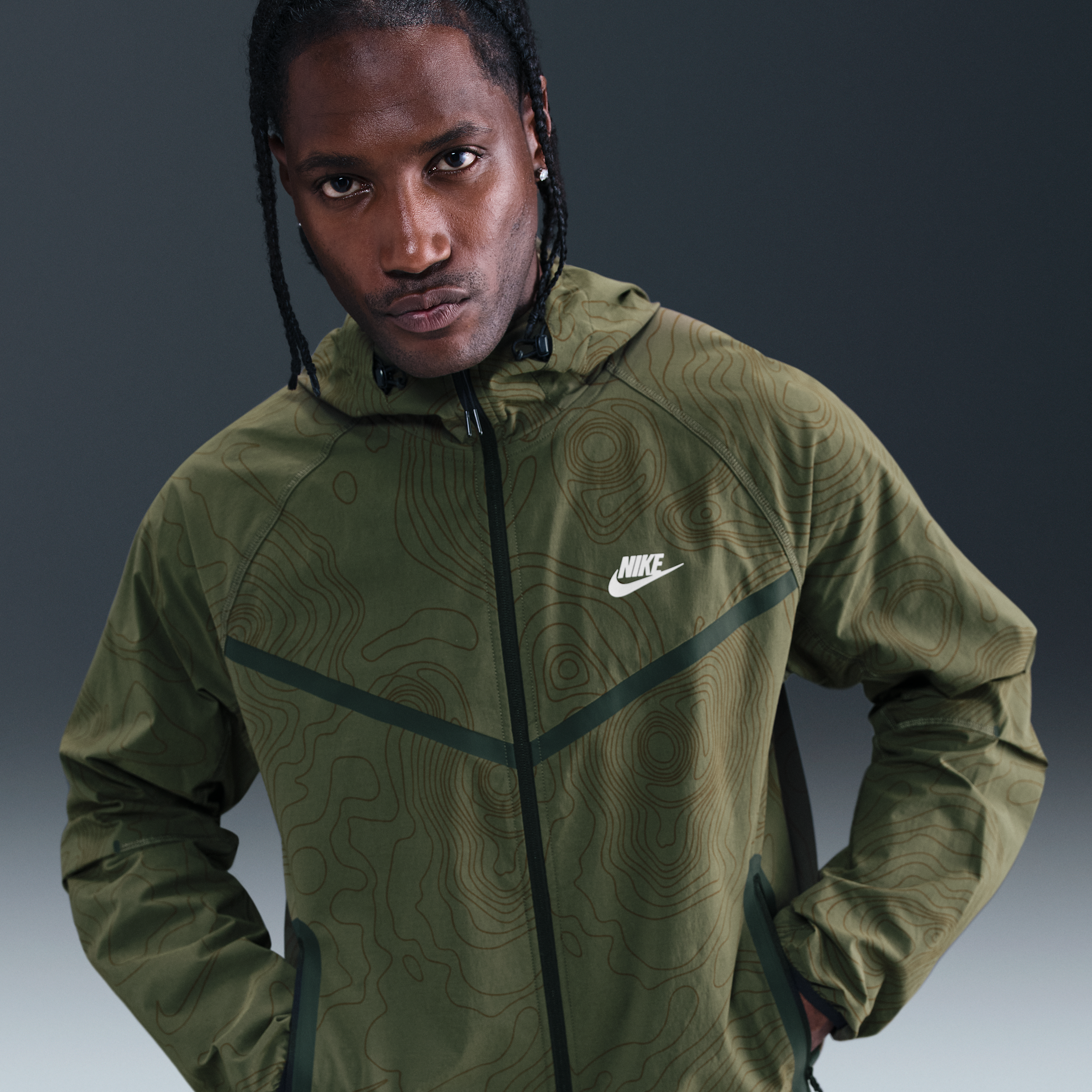 Nike Men's Tech Full-Zip Woven Windrunner Jacket in Green | IM7839-325