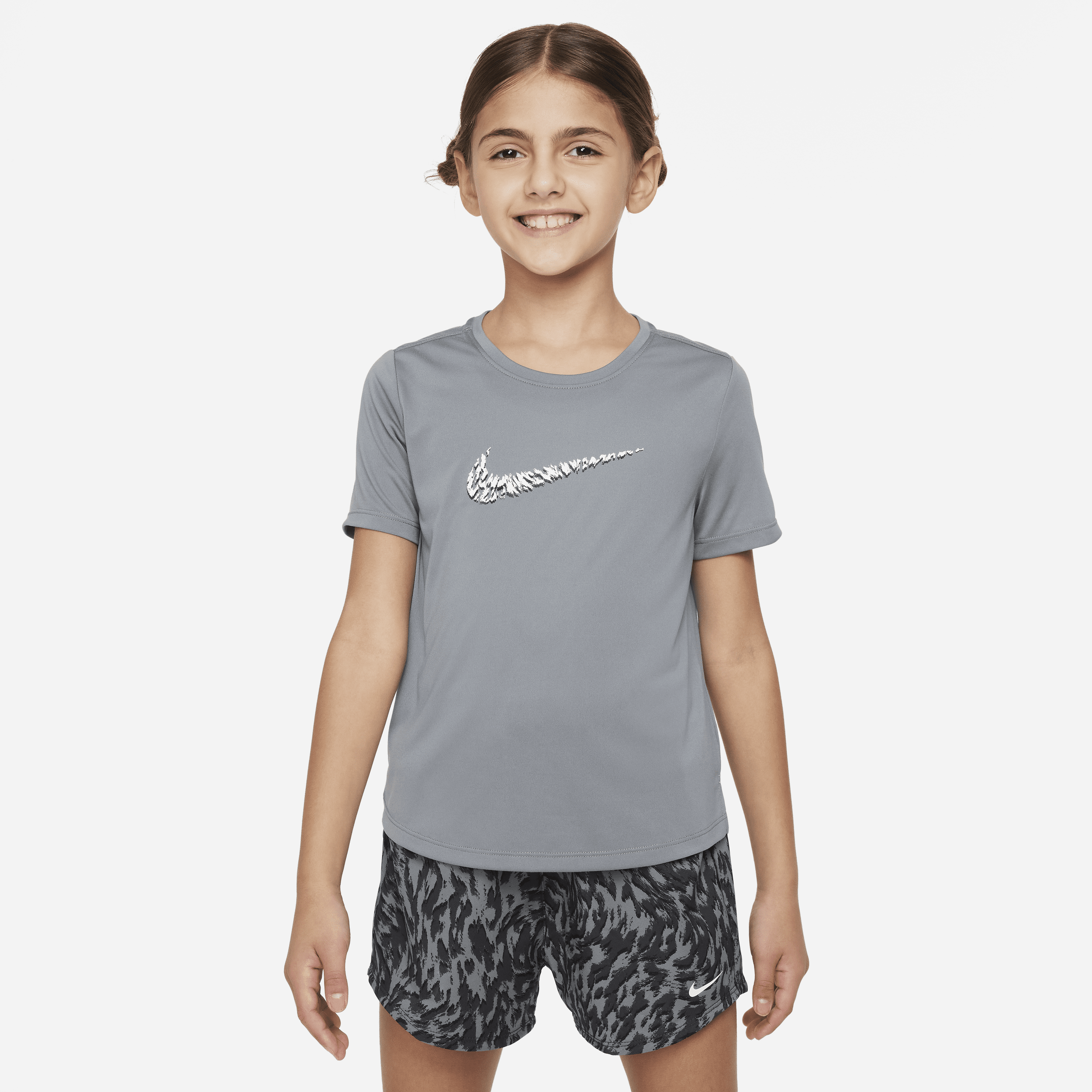Nike One Big Kids' (girls') Short-sleeve Training Top In Grey