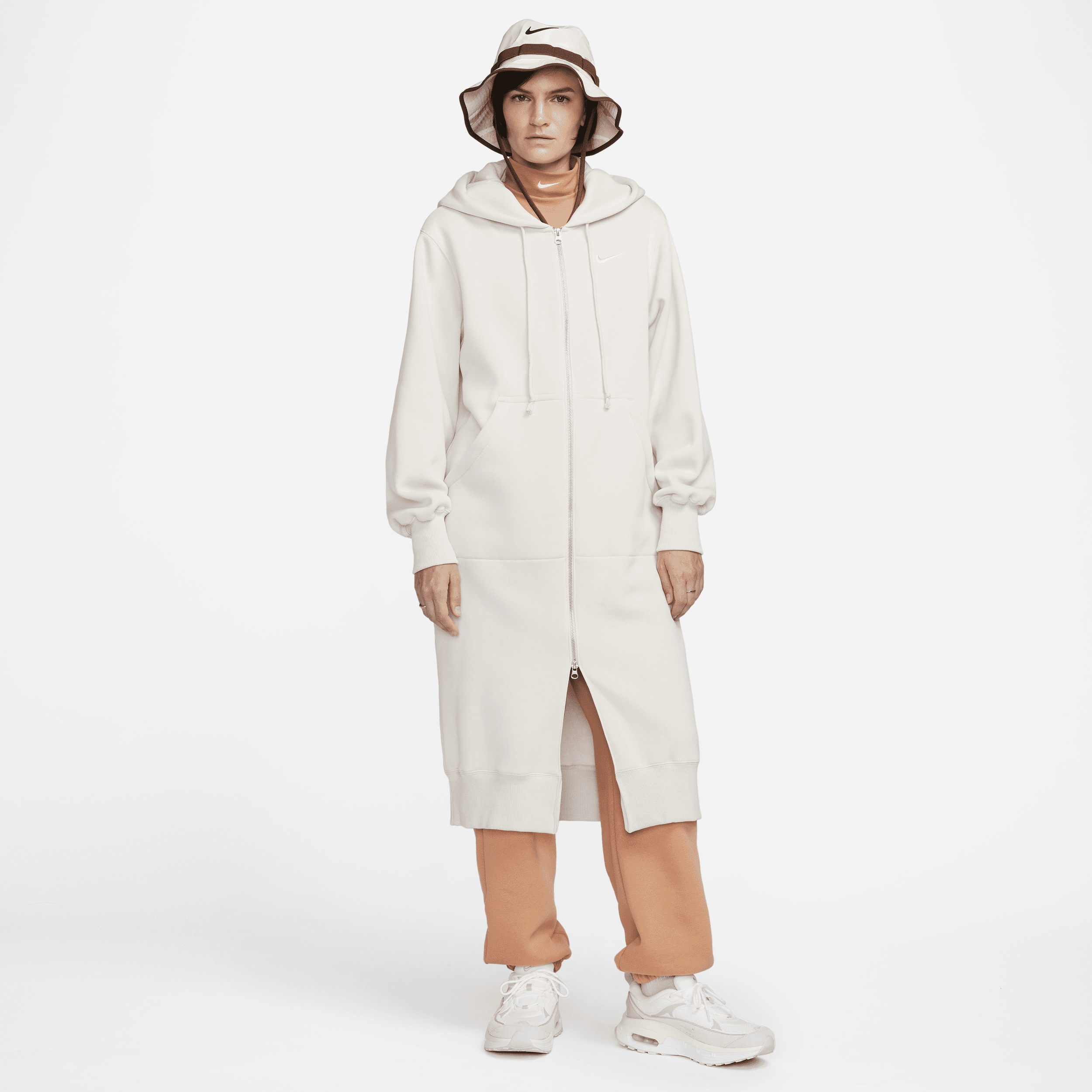 Nike Sportswear Phoenix Long Zip Hoodie In Brown