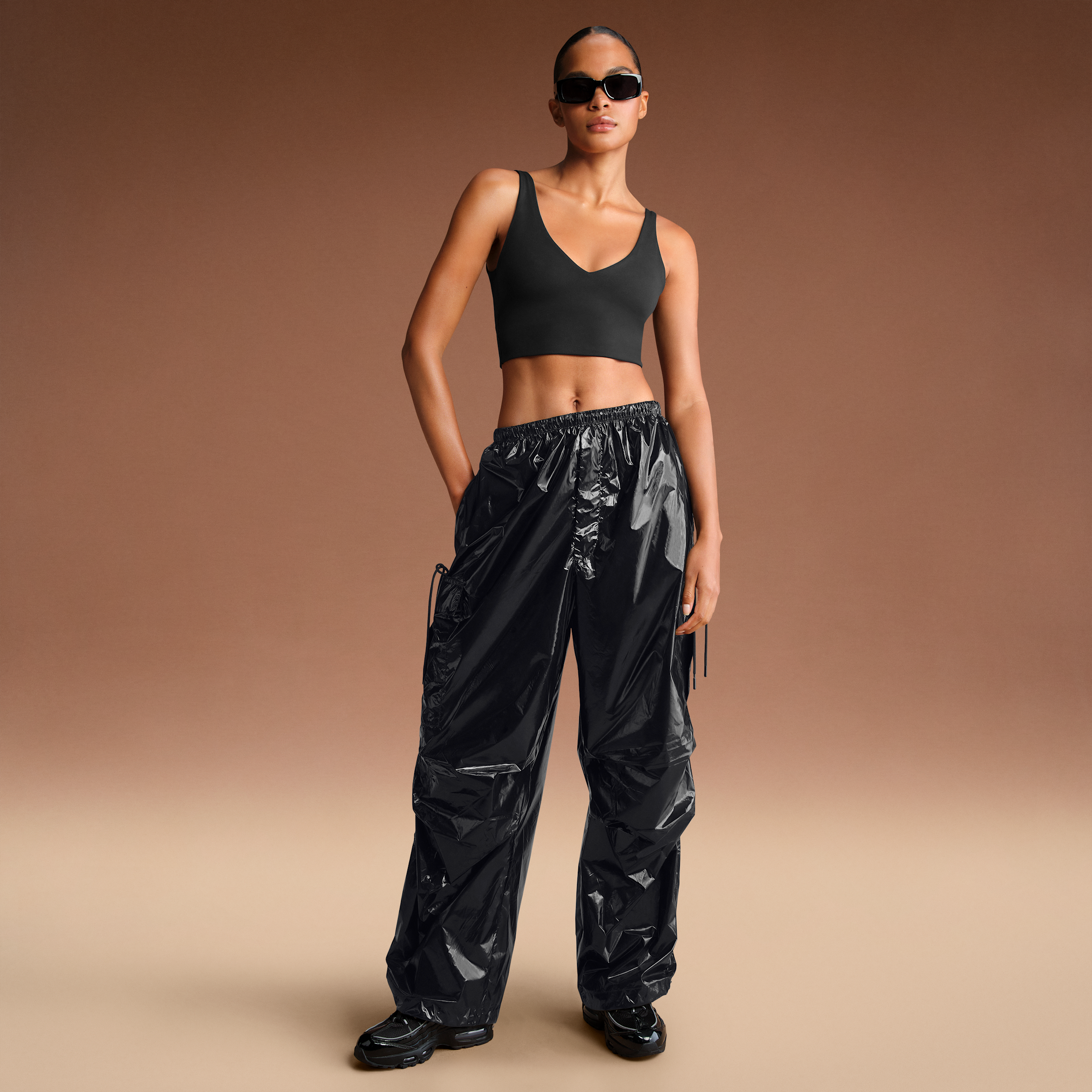 Nike Women'sskims Shiny Nylon Cargo Pants In Black