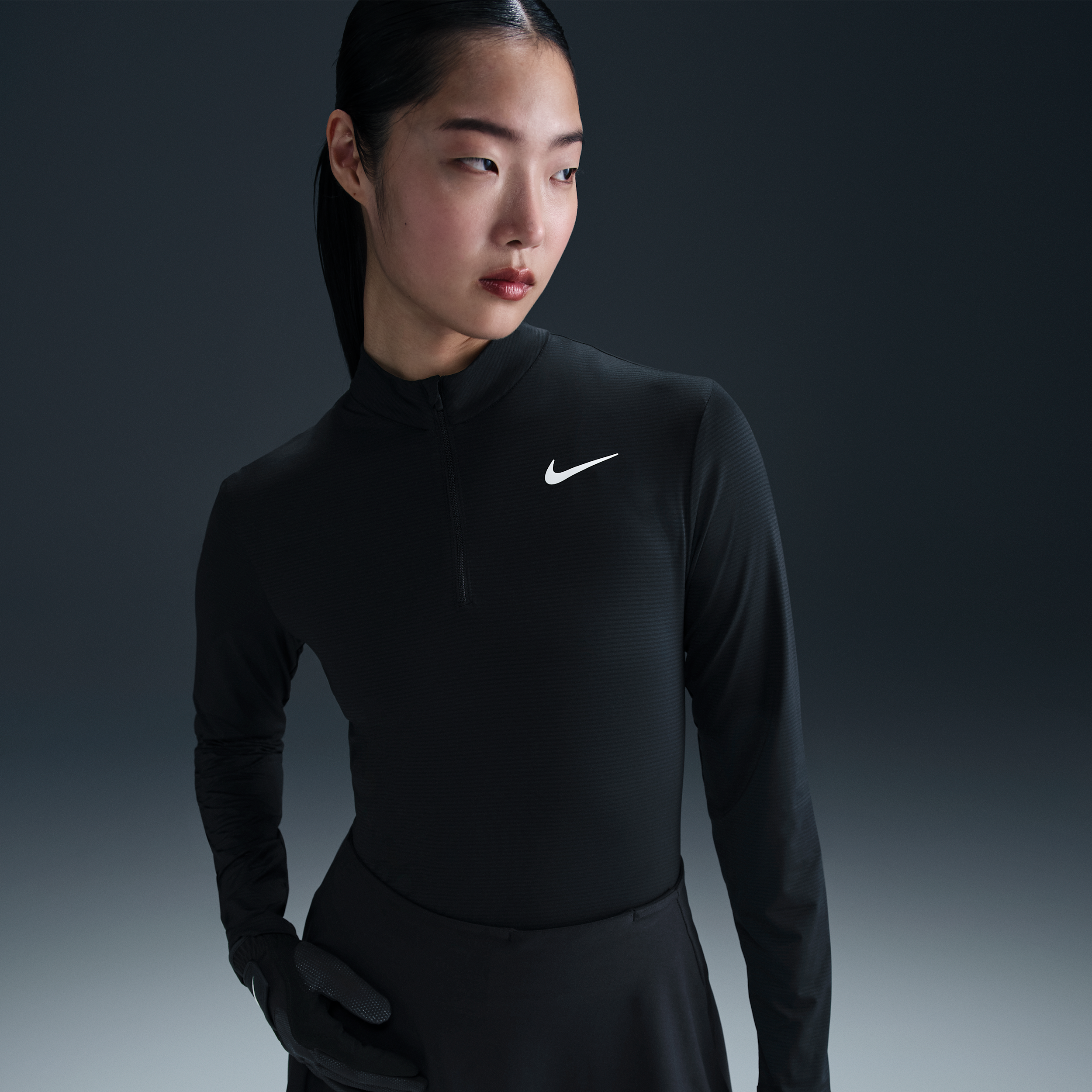 Nike Swift Dri Fit Mock Neck Half Zip Top In Black
