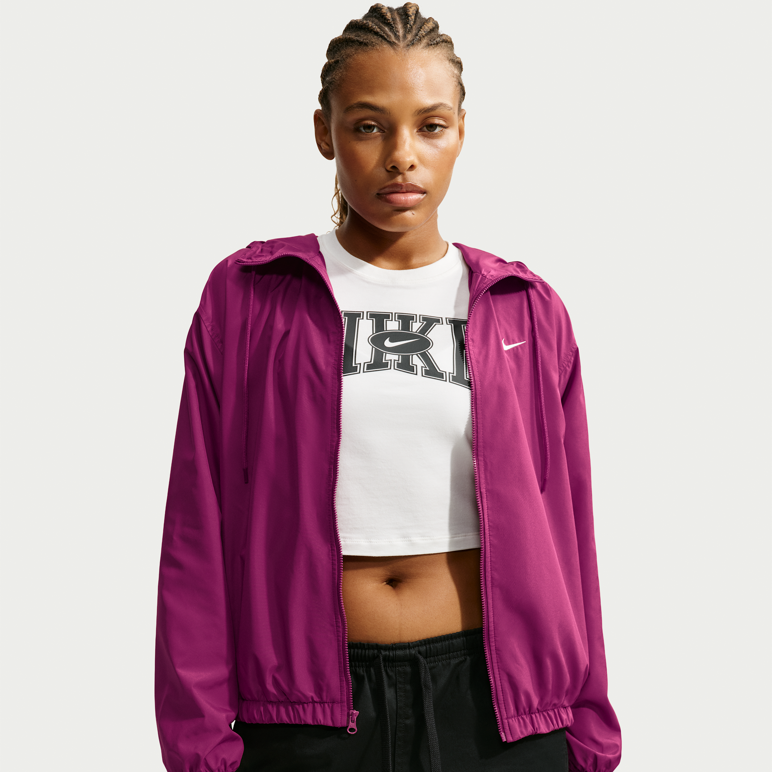 Women's Nike Sportswear Loose Hooded UV Jacket in Red | IM8161-630