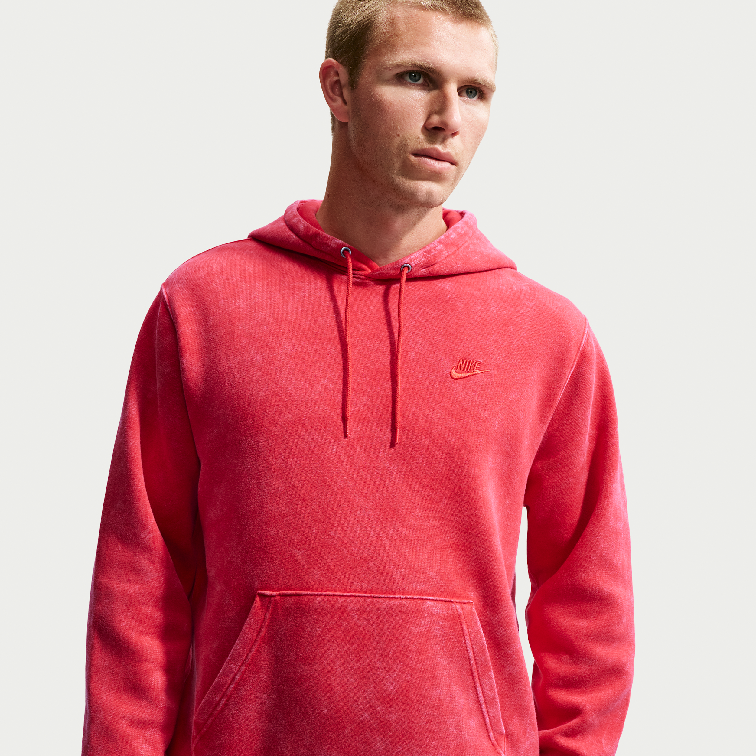 Men's Nike Sportswear Club Washed Fleece Hoodie in Red | IQ1219-657