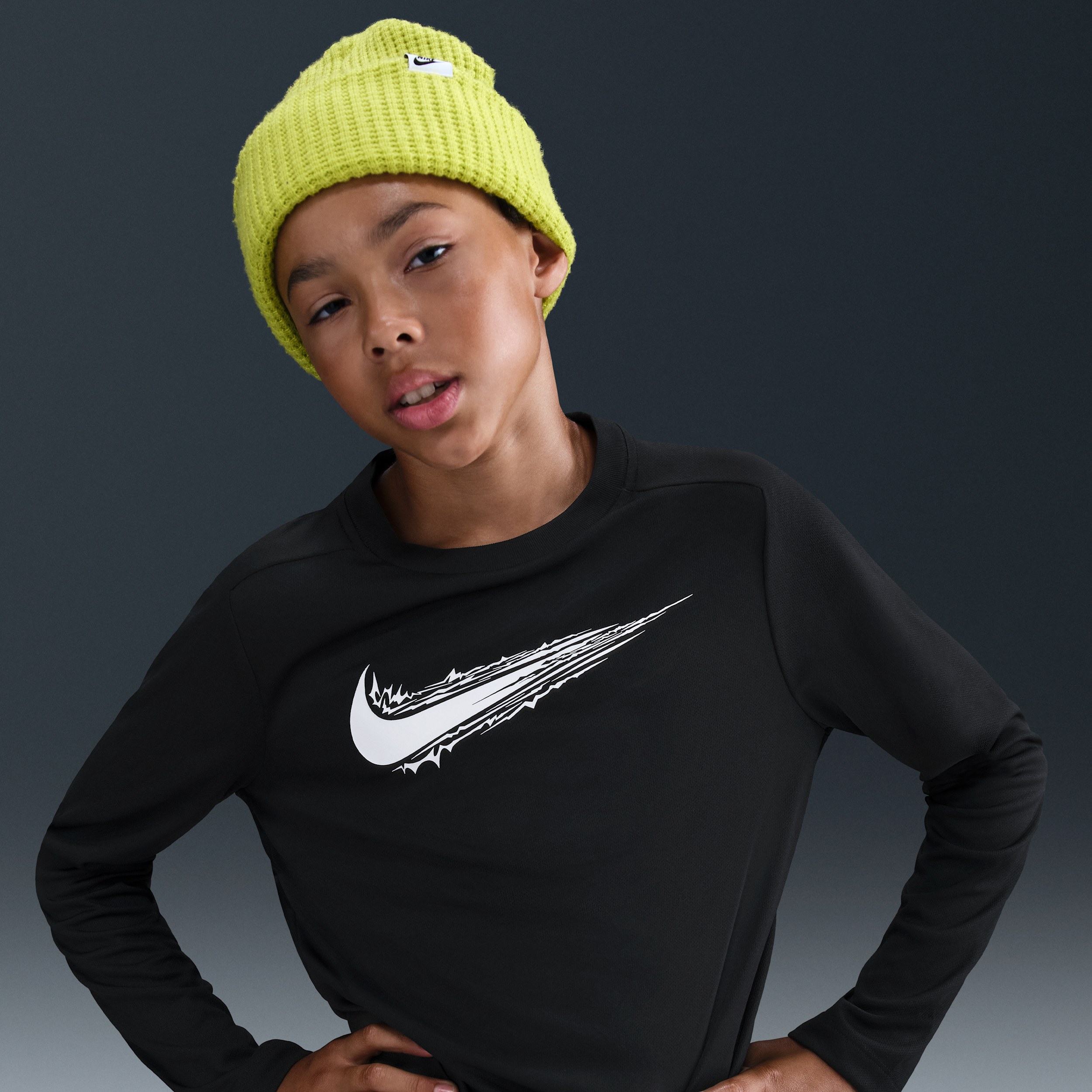 Nike Multi Big Kids' (Boys') Dri-FIT Long-Sleeve Top in Black | HV0662-010