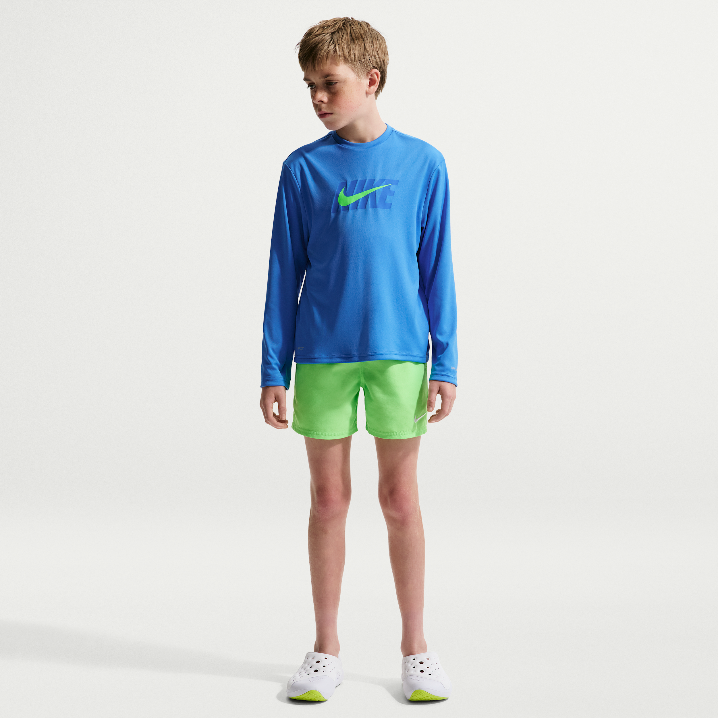 Nike Swim Hydroguard Big Kids' (Boys') Dri-FIT UV Long Sleeve Top in Blue | NESSG832-434