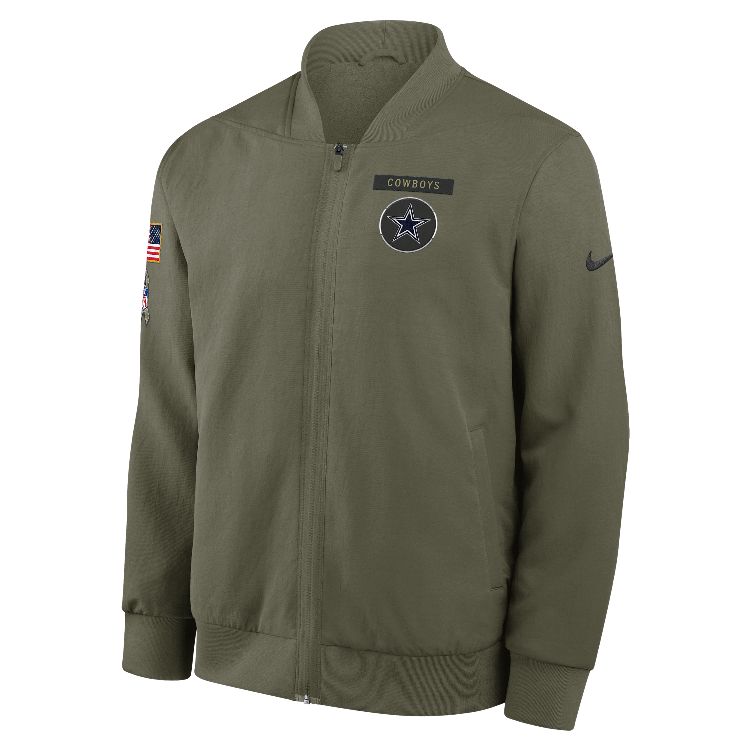 Nike Dallas Cowboys Salute To Service Sideline Men's Nfl Full-zip Bomber Jacket In Green