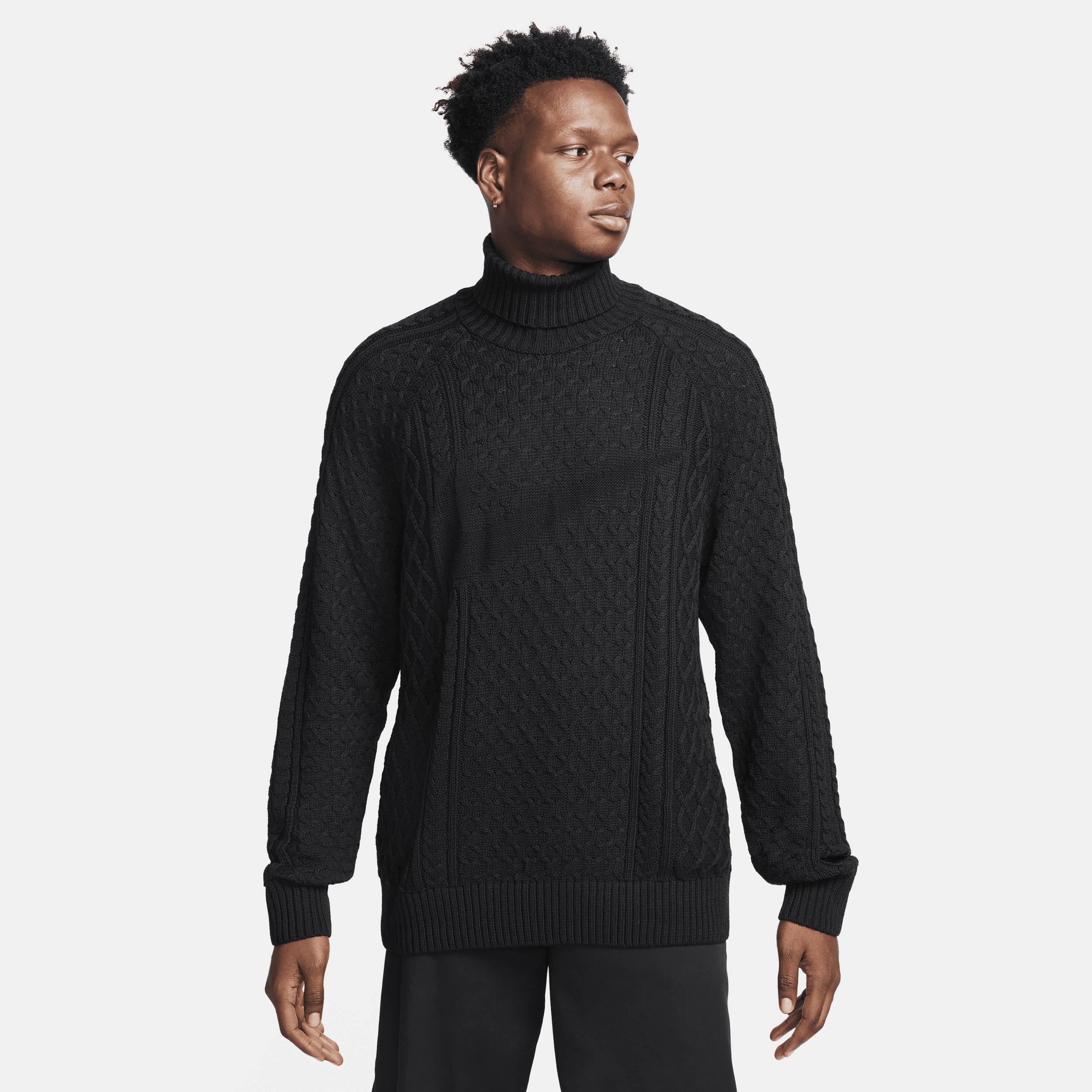 Shop Nike Men's Life Cable Knit Turtleneck Sweater In Black
