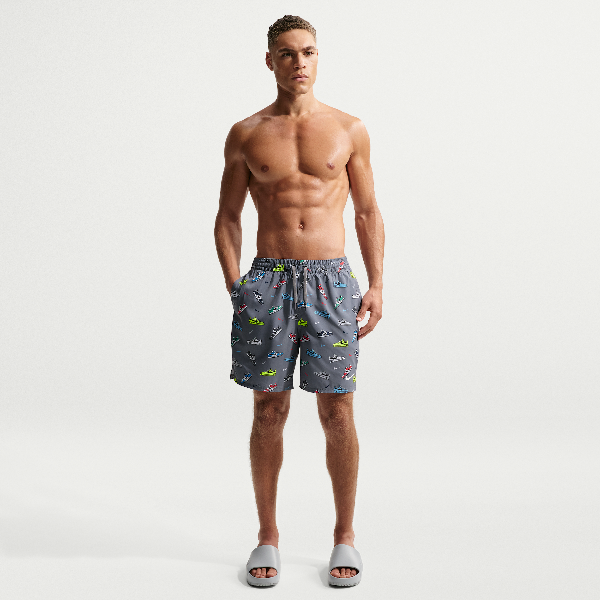 Nike Men's Swim Breaker 7" Brief-Lined Volley Short in Grey | NESSF552-098